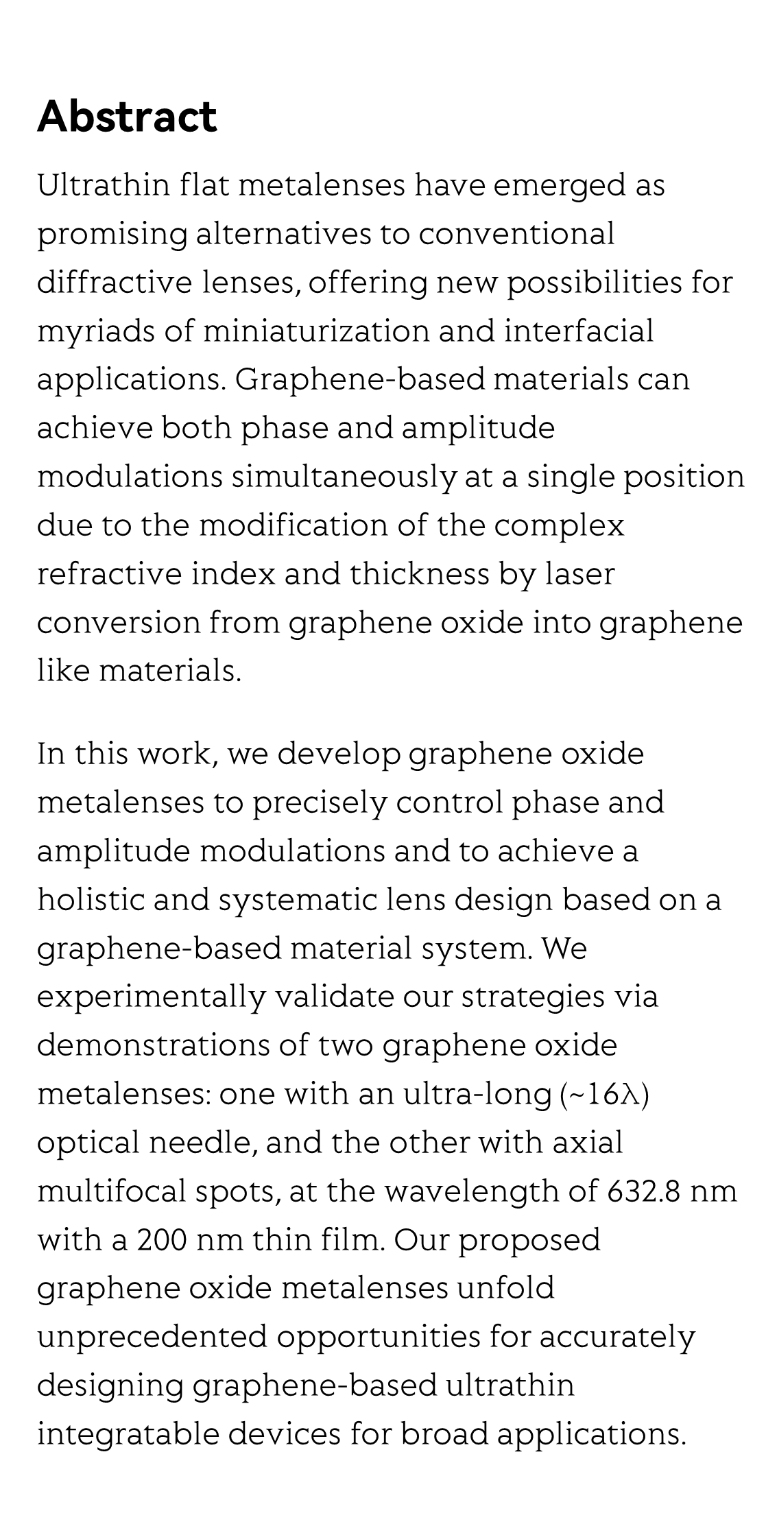 Generation of super-resolved optical needle and multifocal array using graphene oxide metalenses_2