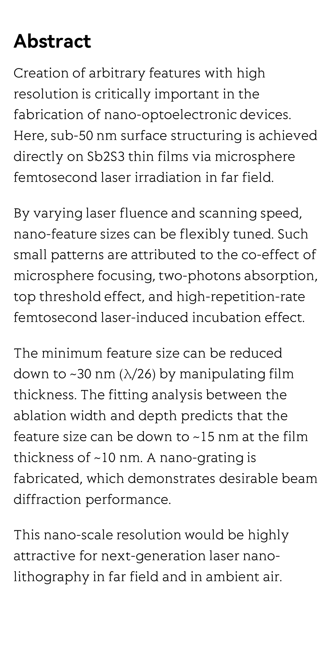 Microsphere femtosecond laser sub-50 nm structuring in far field via non-linear absorption_2