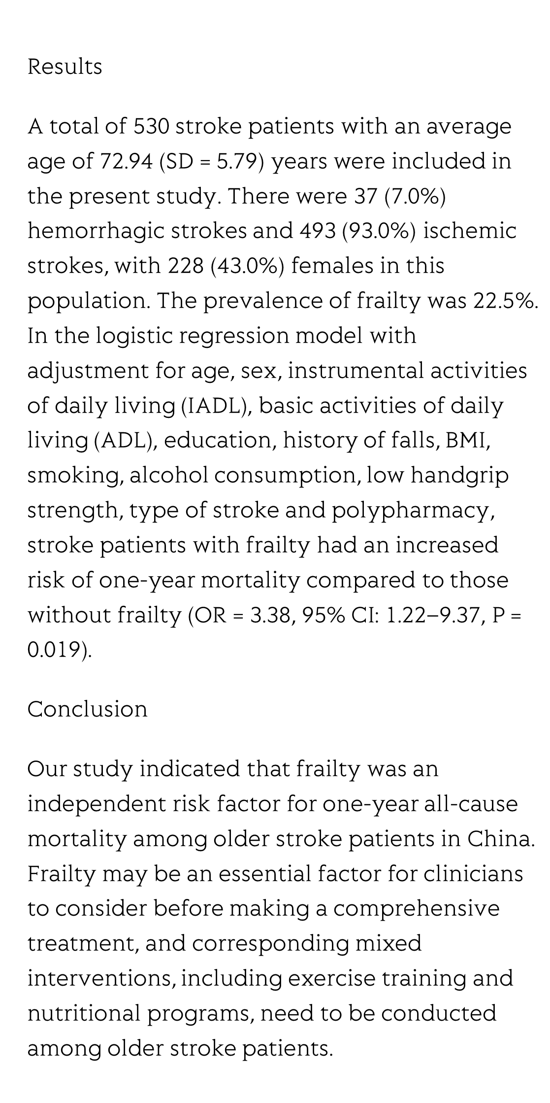 The association between frailty of older stroke patients during hospitalization and one-year all-cause mortality: A multicenter survey in China_3