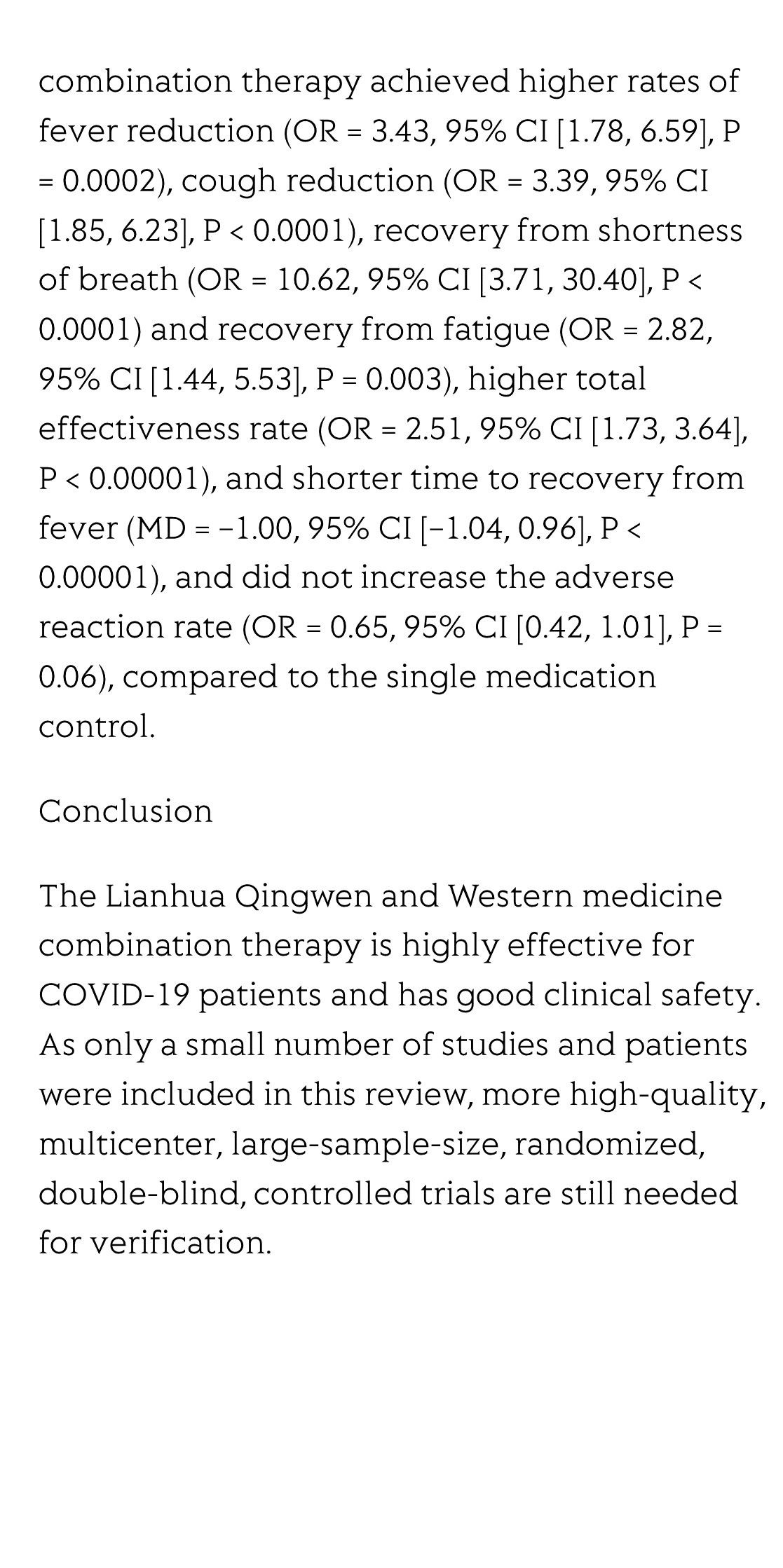 Meta-analysis on the effect of combining Lianhua Qingwen with Western medicine to treat coronavirus disease 2019_4