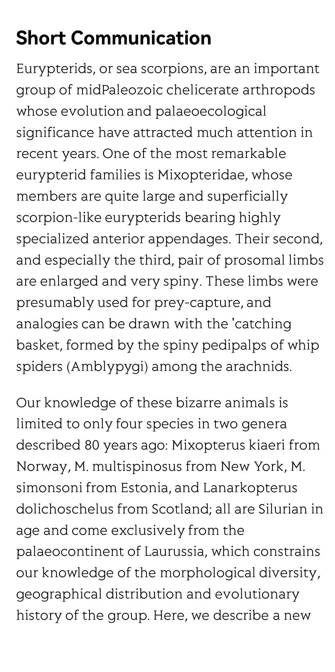 First mixopterid eurypterids (Arthropoda: Chelicerata) from the Lower Silurian of South China_2