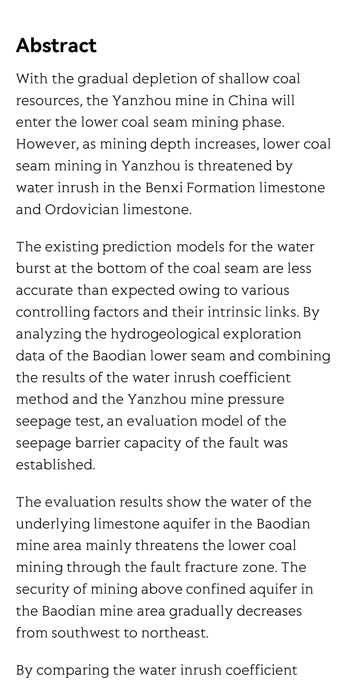 Risk assessment of fault water inrush during deep mining_2