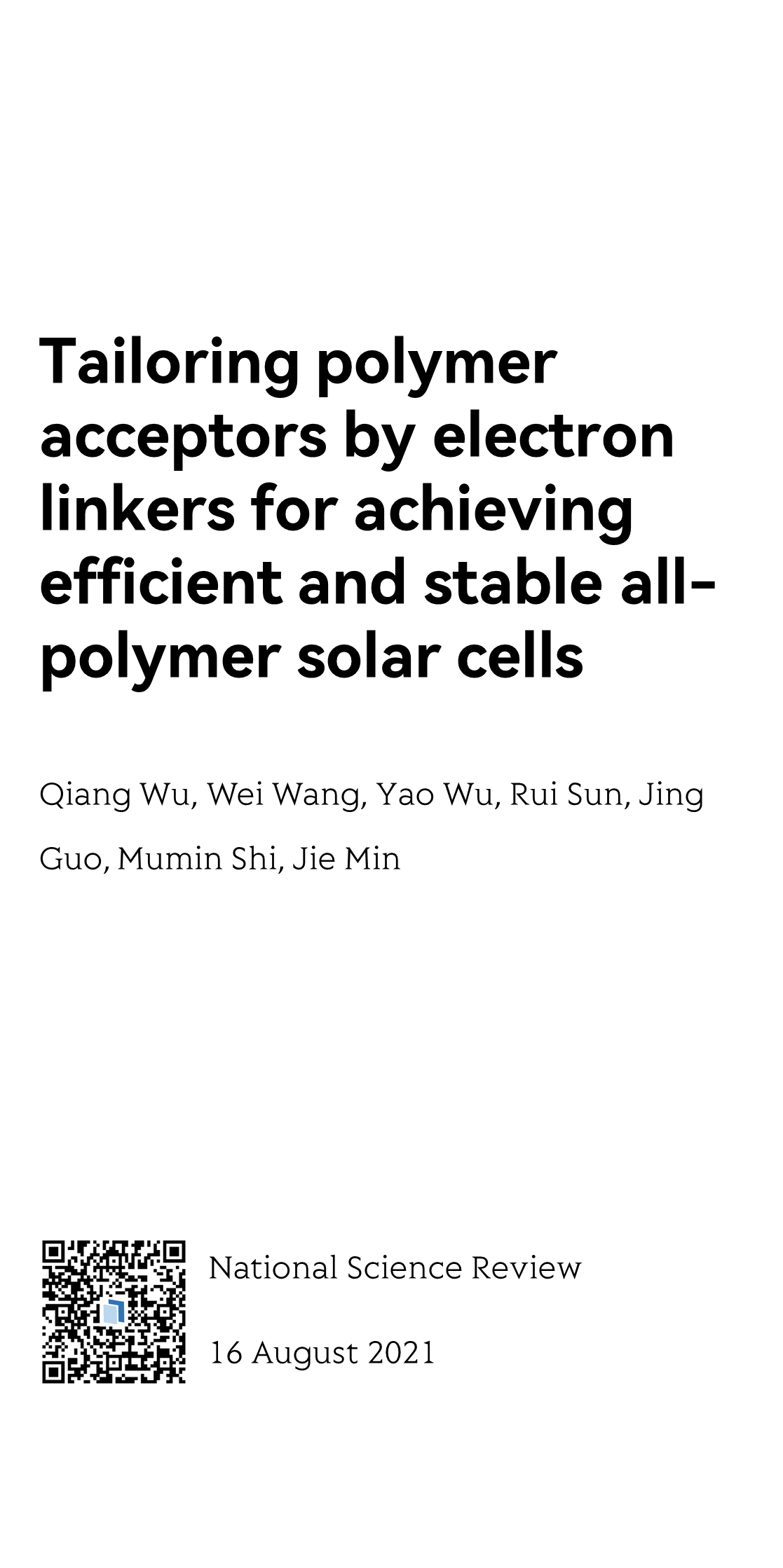 Tailoring polymer acceptors by electron linkers for achieving efficient and stable all-polymer solar cells_1
