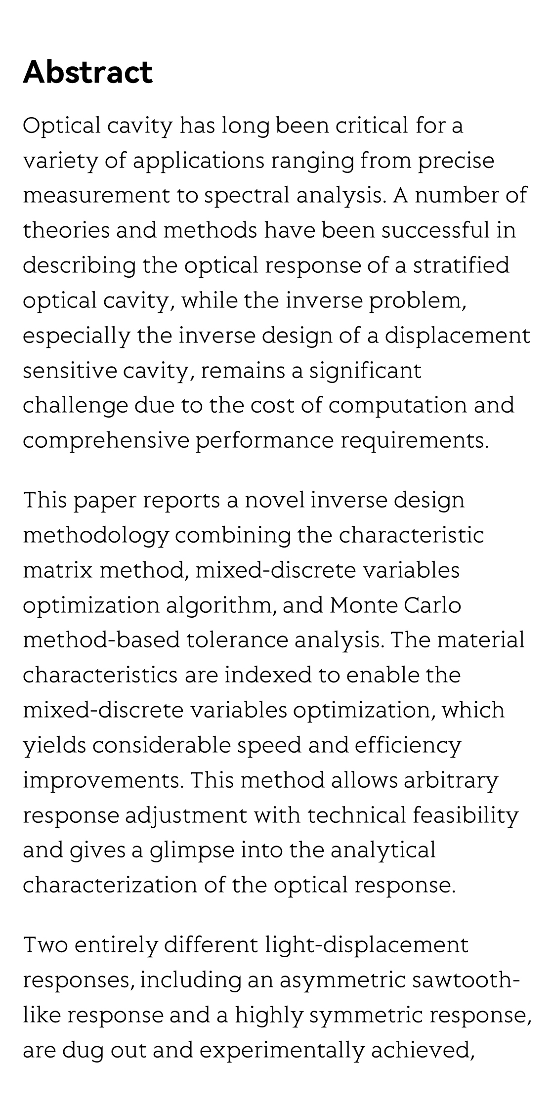 Inverse design and realization of an optical cavity-based displacement transducer with arbitrary responses_2