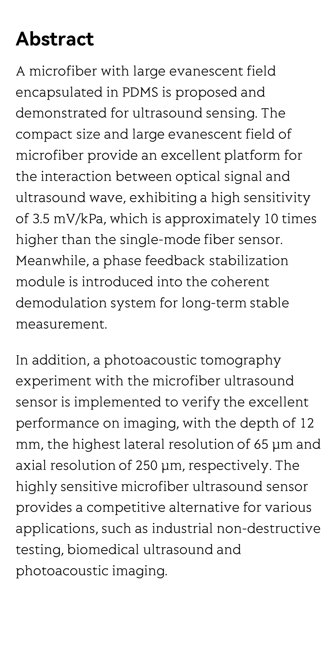 Highly sensitive and miniature microfiber-based ultrasound sensor for photoacoustic tomography_2
