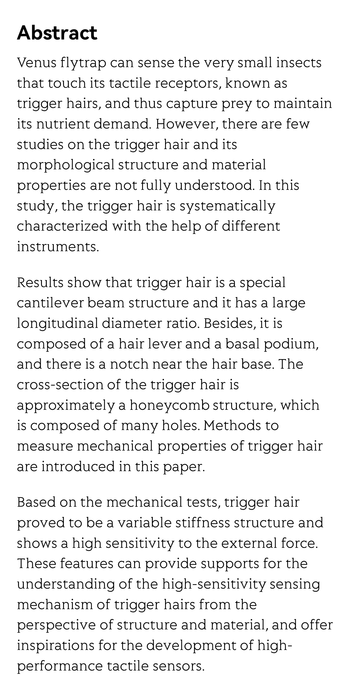 Research on Material and Morphological Structure of Venus Flytrap Trigger Hair_2