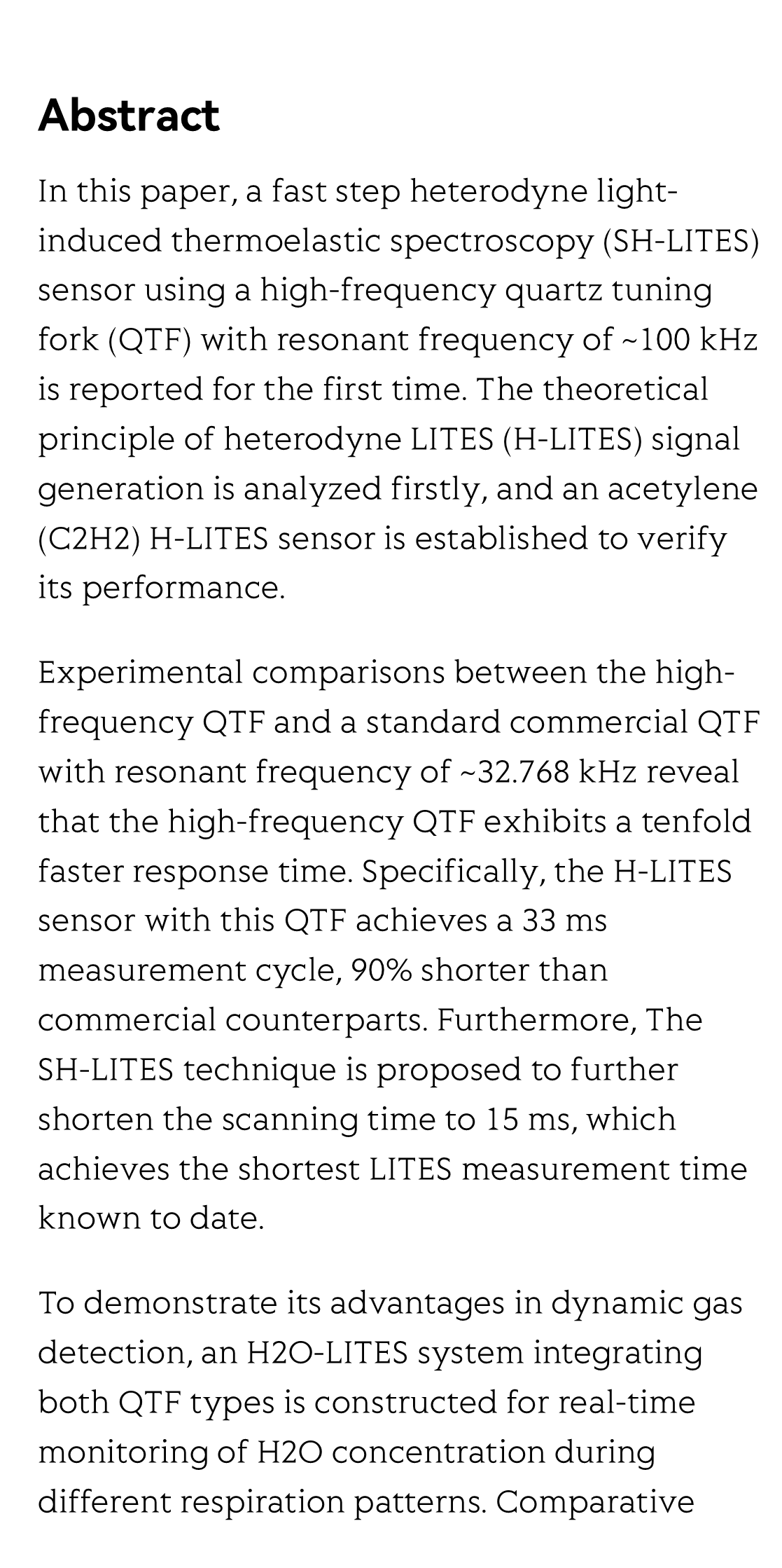 Fast step heterodyne light-induced thermoelastic spectroscopy gas sensing based on a quartz tuning fork with high-frequency of 100 kHz_2