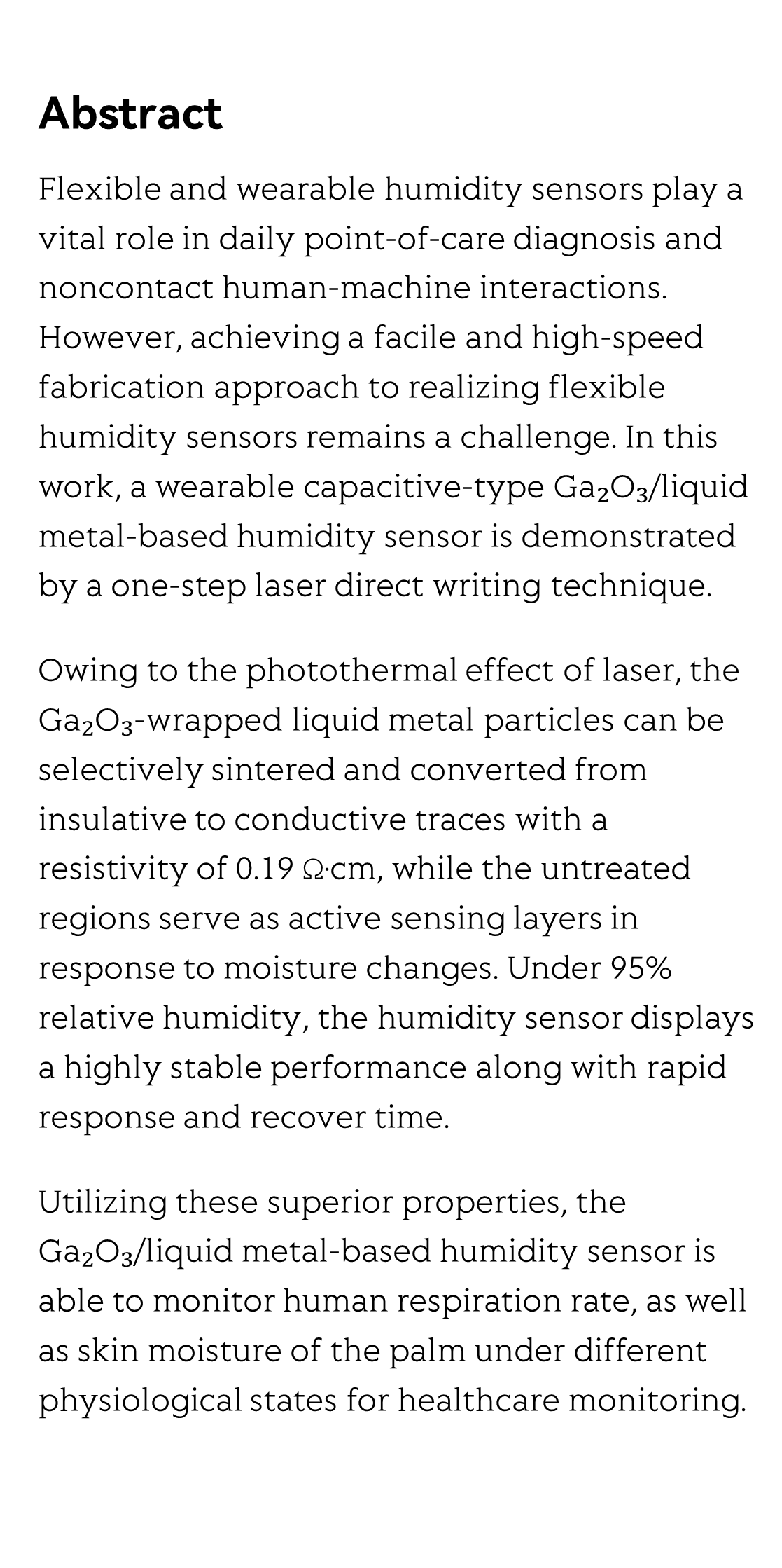 Laser direct writing of Ga₂O₃/liquid metal-based flexible humidity sensors_2