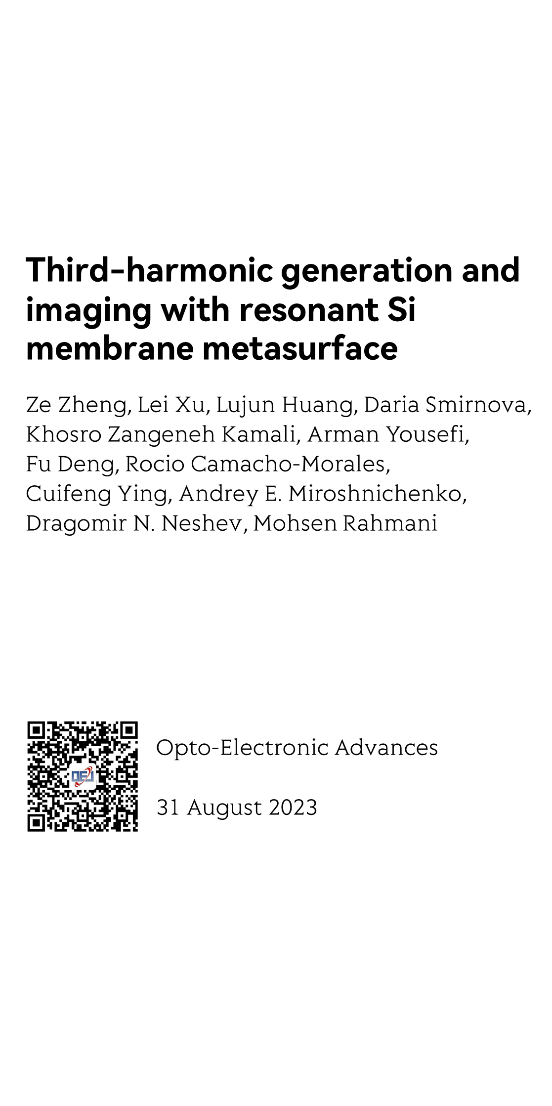 Third-harmonic generation and imaging with resonant Si membrane metasurface_1