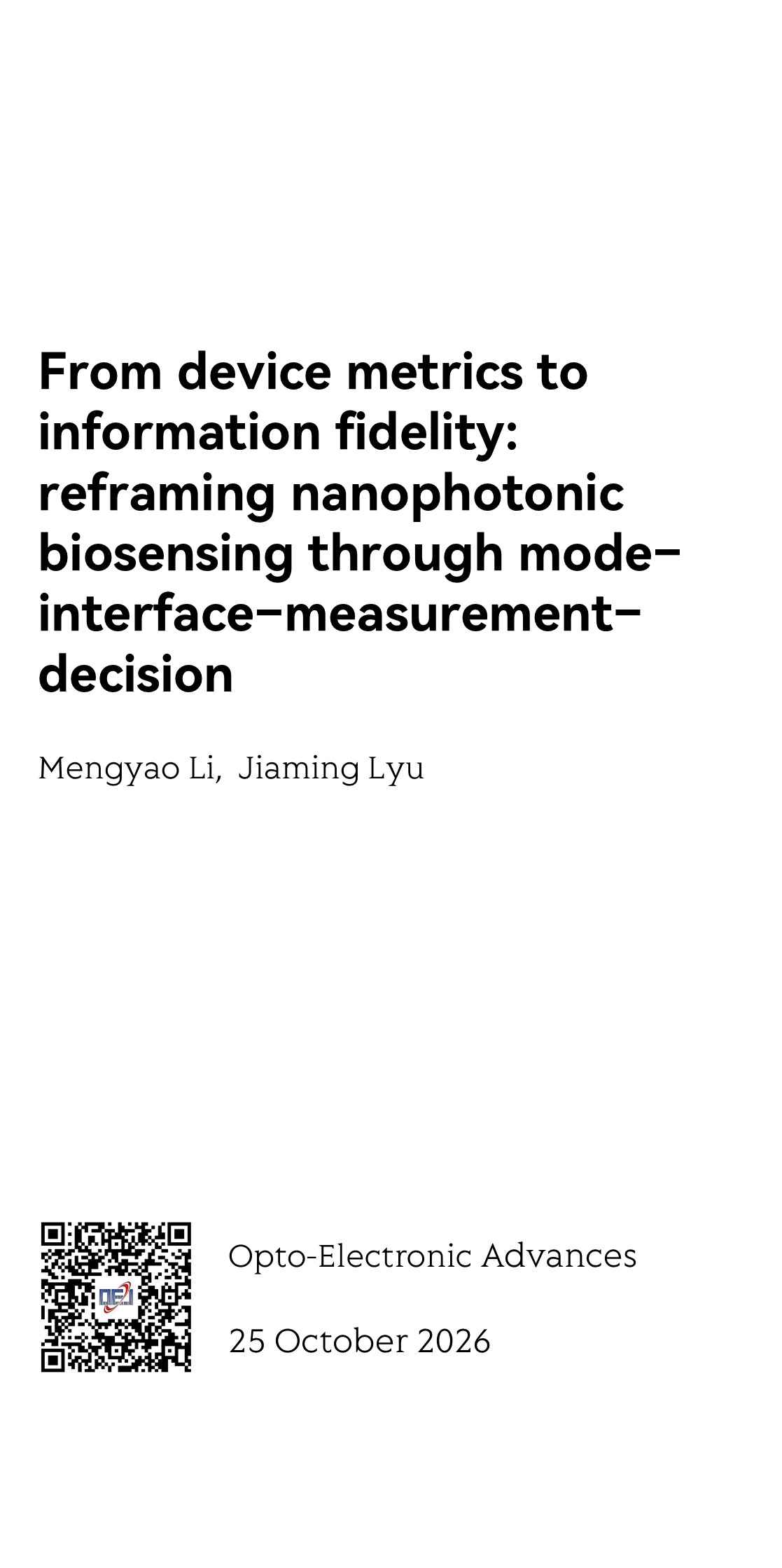 From device metrics to information fidelity: reframing nanophotonic biosensing through mode–interface–measurement–decision_1