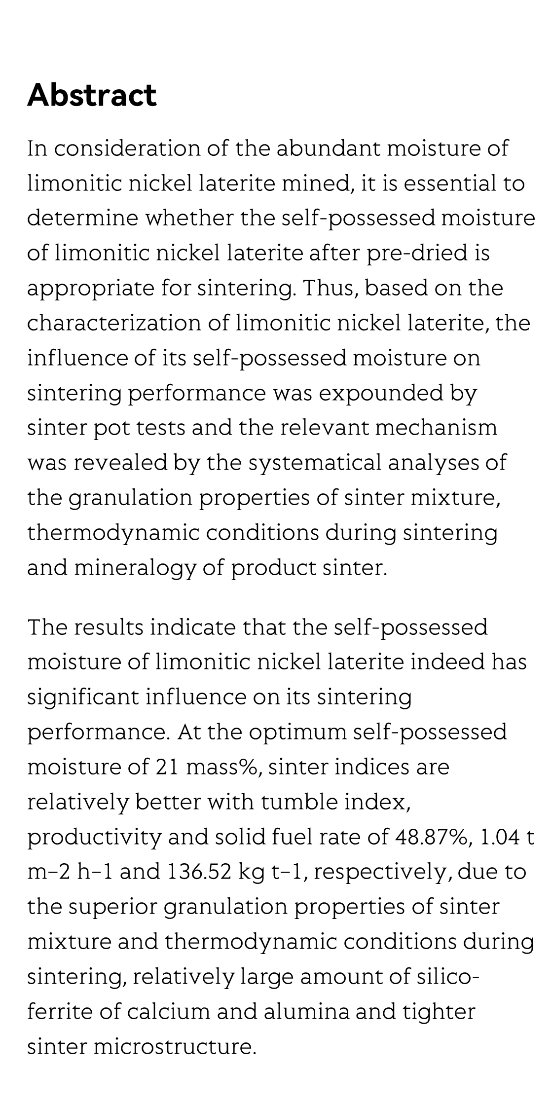 Significant influence of self-possessed moisture of limonitic nickel laterite on sintering performance and its action mechanism_2