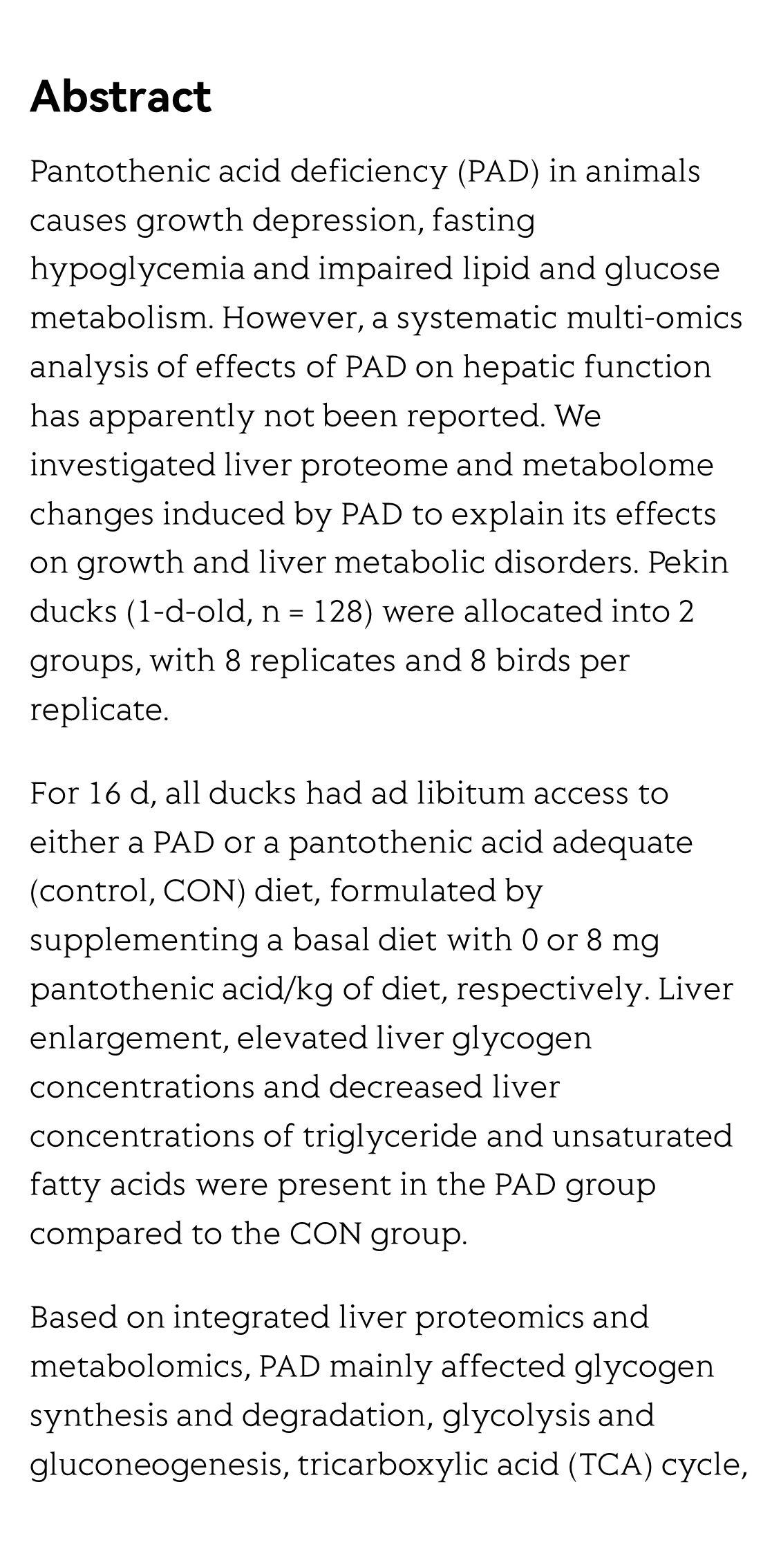 Integrated liver proteomics and metabolomics identify metabolic pathways affected by pantothenic acid deficiency in Pekin ducks_2