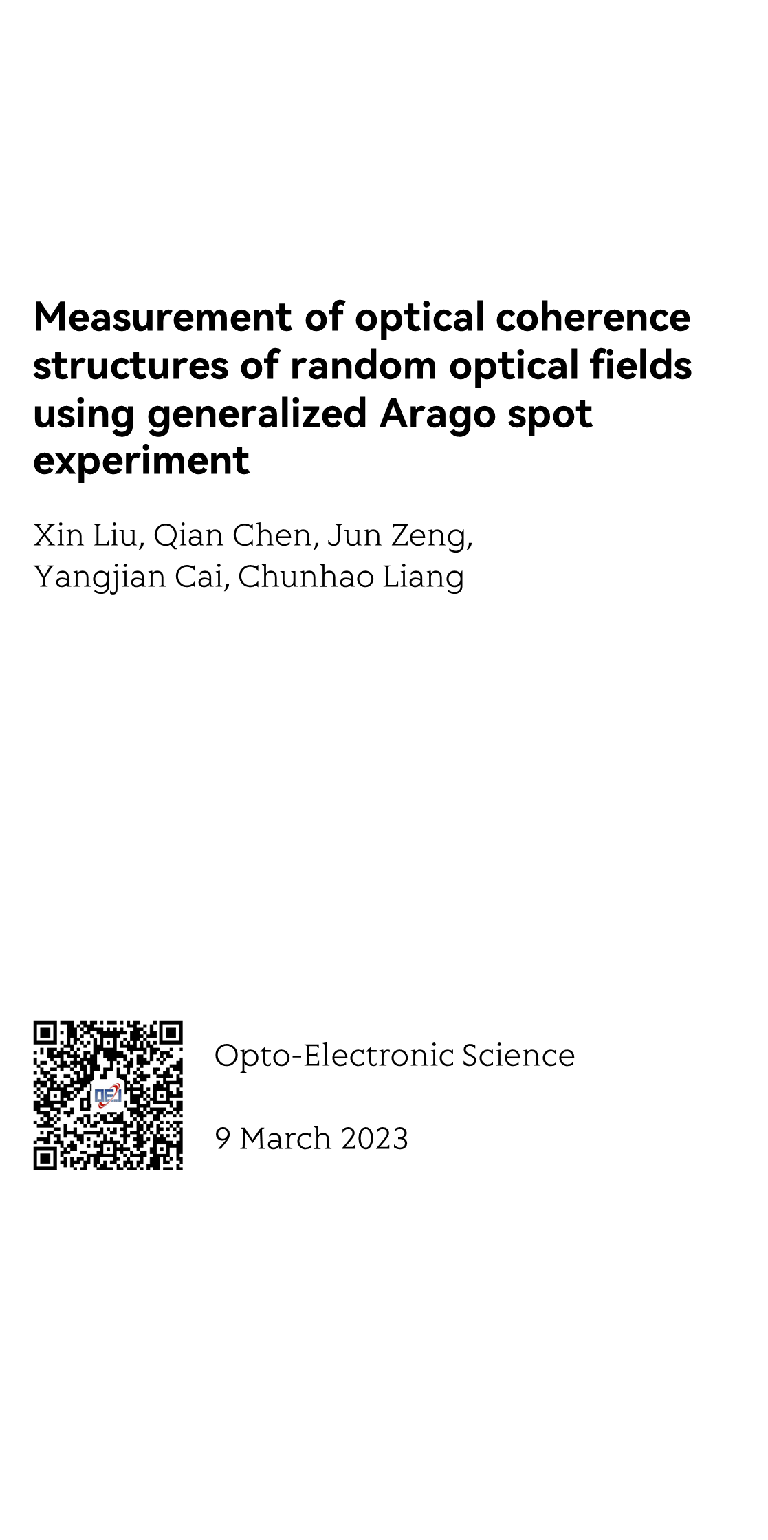 Measurement of optical coherence structures of random optical fields using generalized Arago spot experiment_1