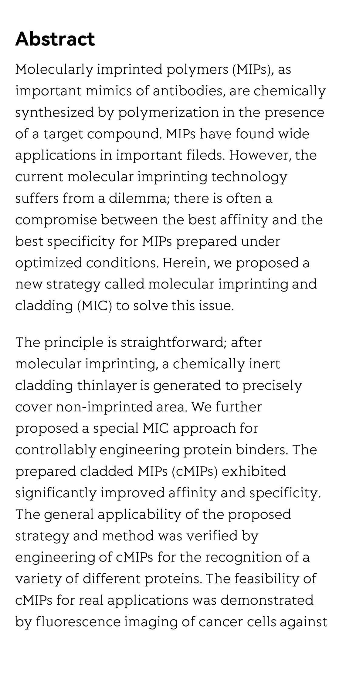 Molecular imprinting and cladding produces antibody mimics with significantly improved affinity and specificity_2