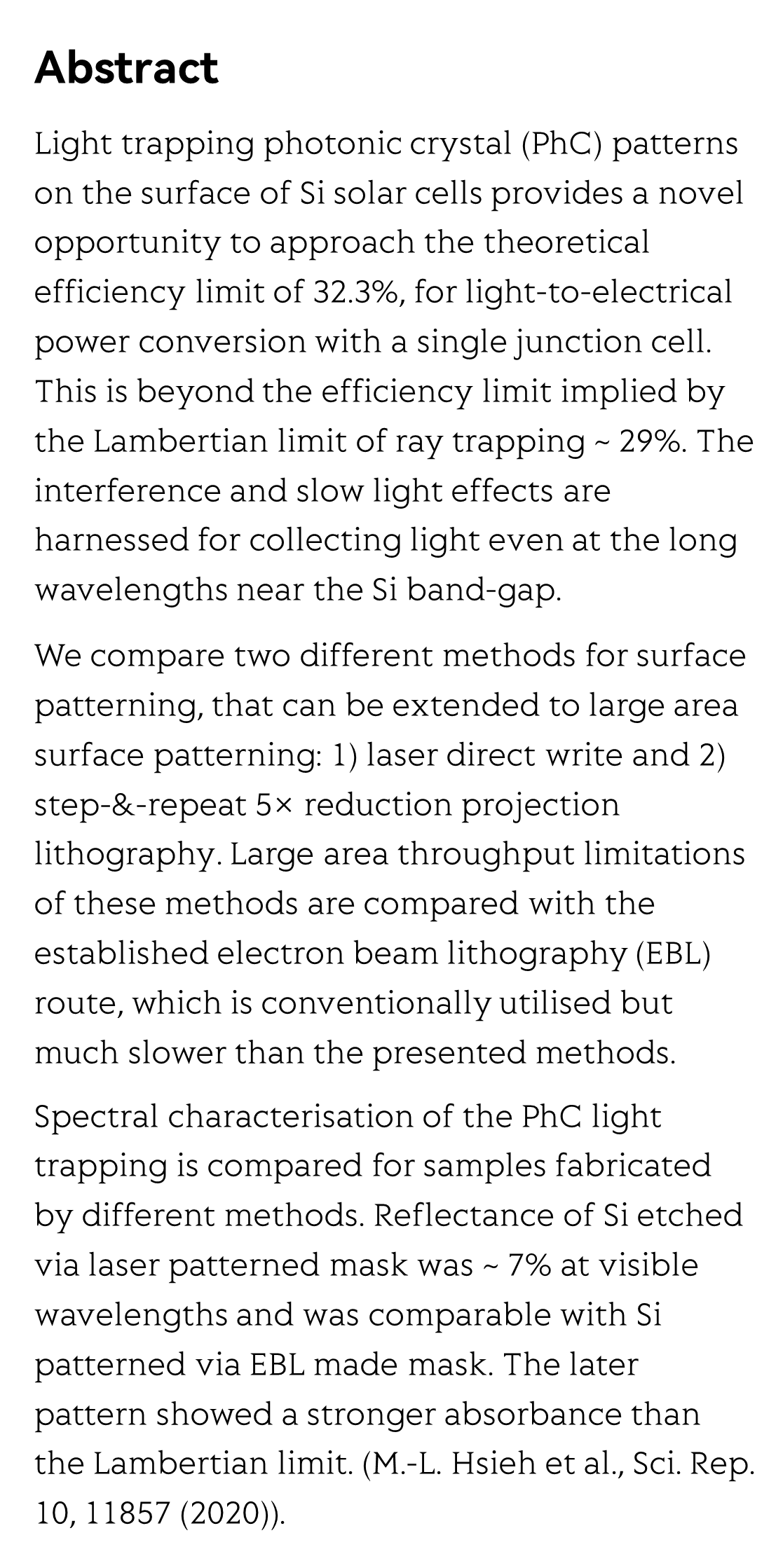 Beyond Lambertian light trapping for large-area silicon solar cells: fabrication methods_2