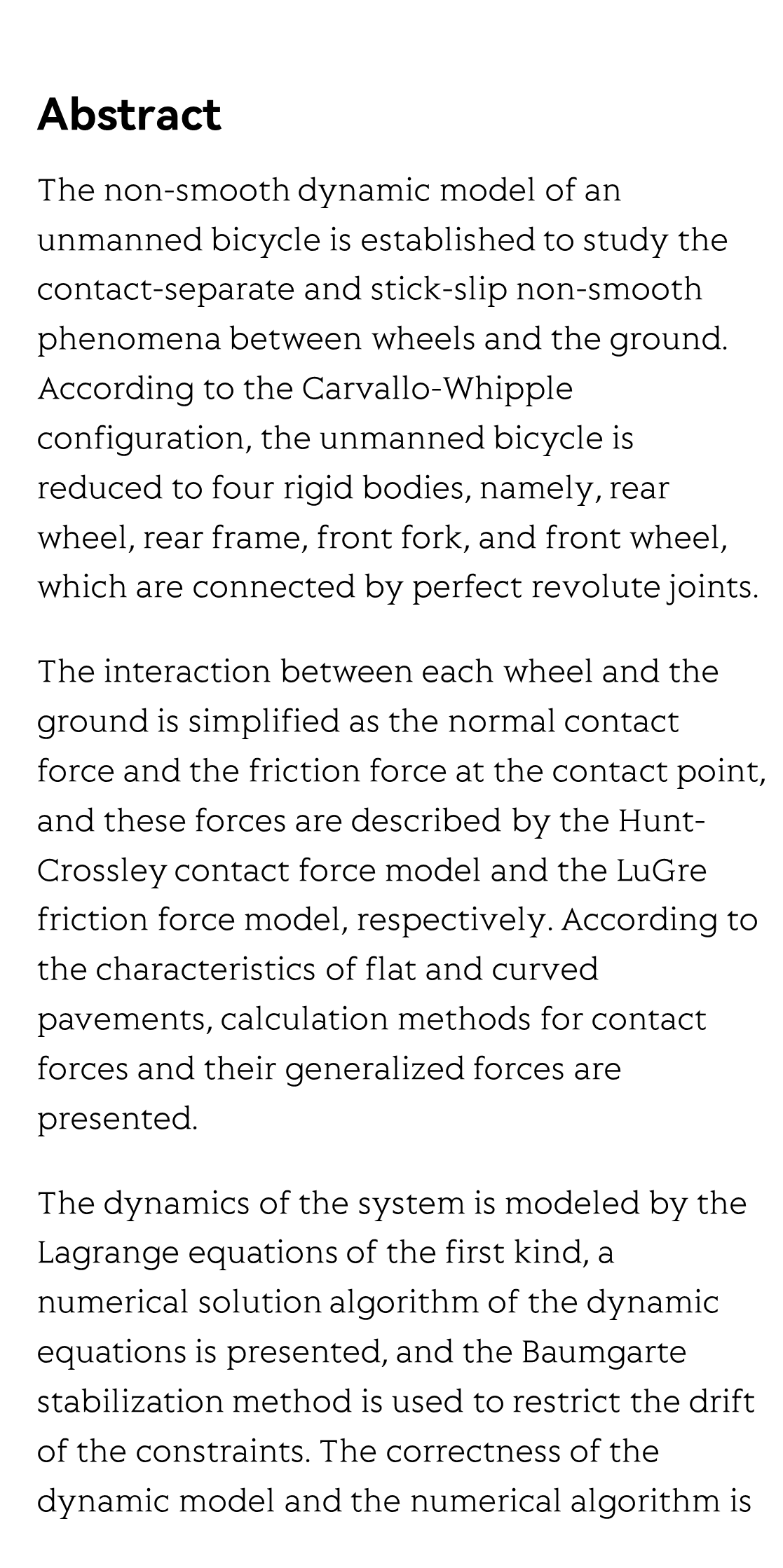 Non-smooth dynamic modeling and simulation of an unmanned bicycle on a curved pavement_2