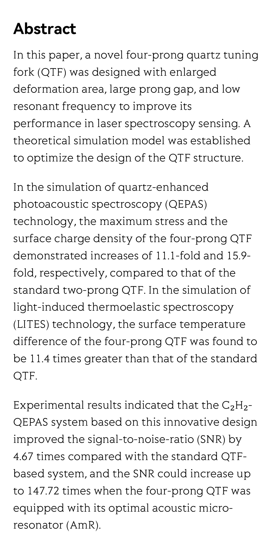 Highly sensitive laser spectroscopy sensing based on a novel four-prong quartz tuning fork_2