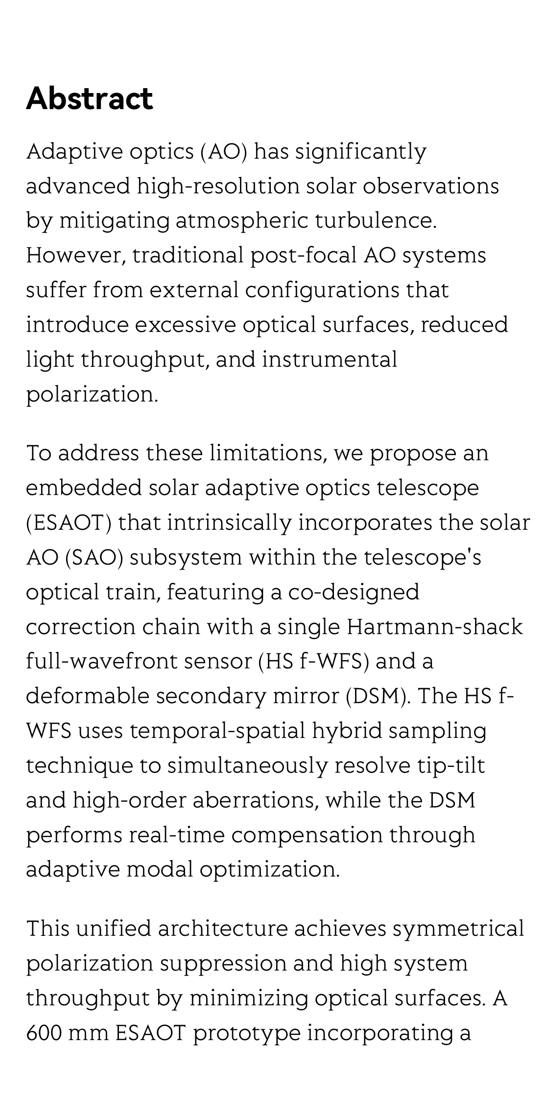 Embedded solar adaptive optics telescope: achieving compact integration for high-efficiency solar observations_2