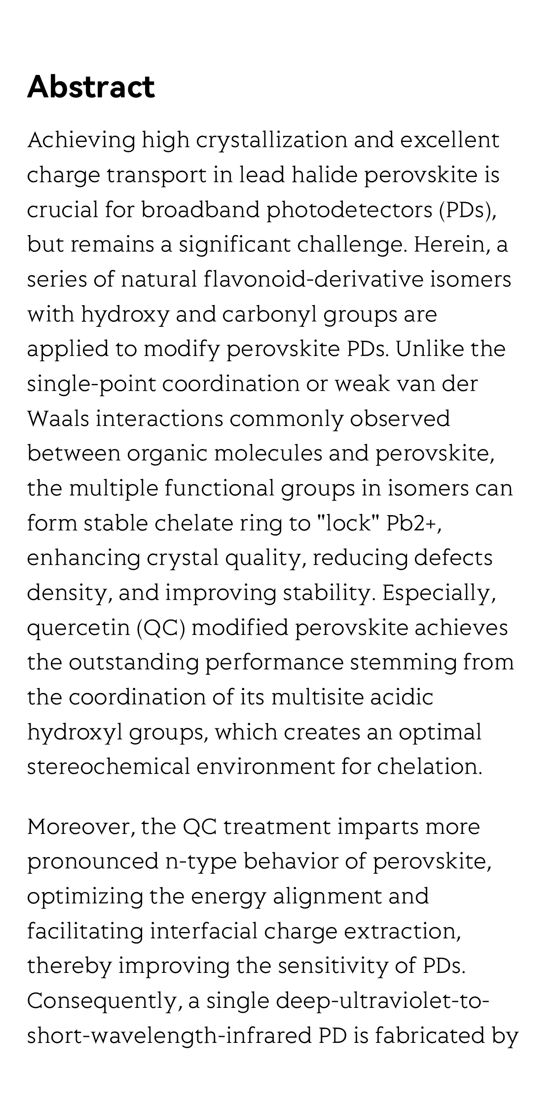 Highly sensitive DUV-SWIR photodetectors by natural flavonoid-derivative isomers through a multisite chelation strategy_2