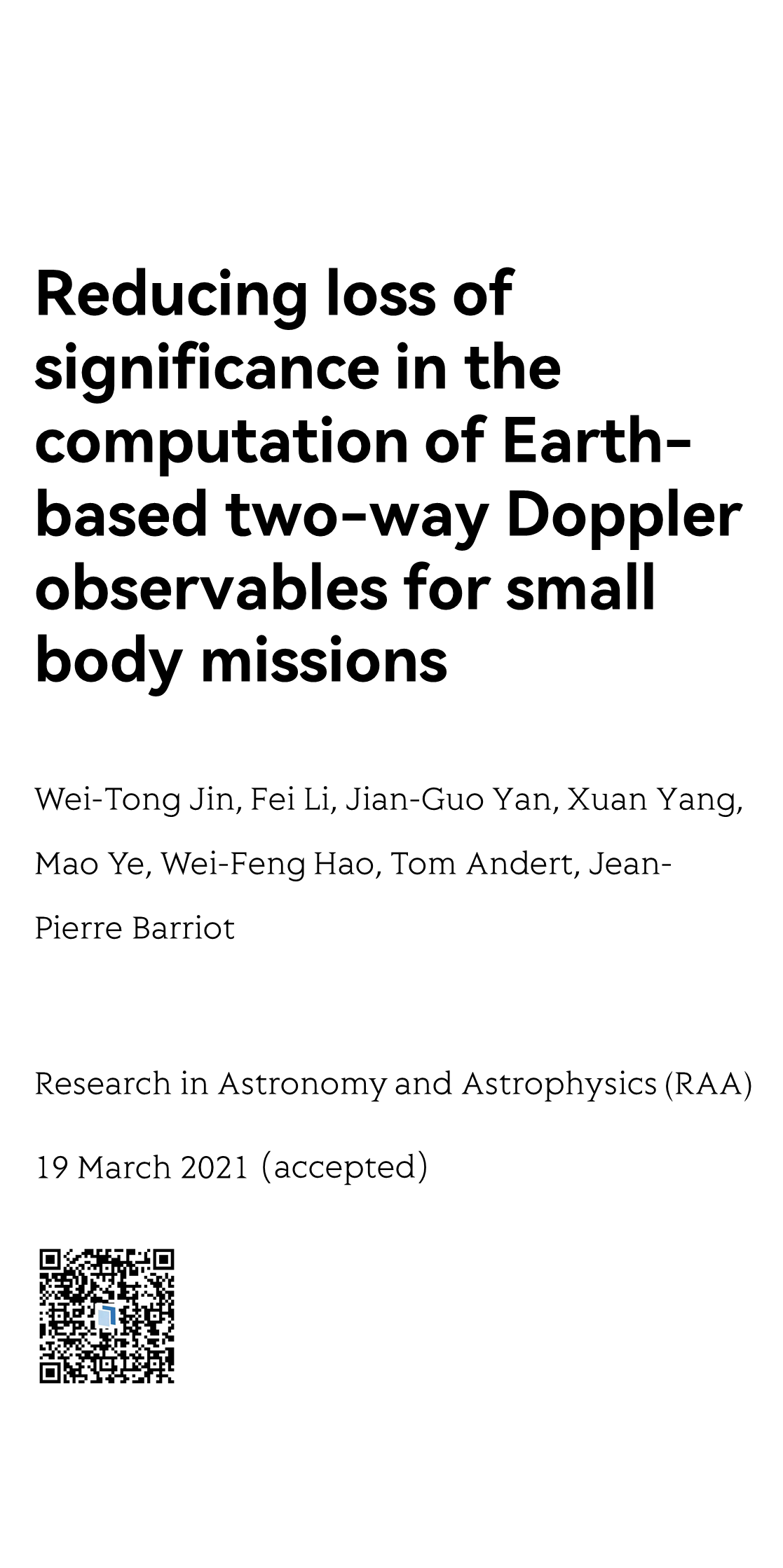 Reducing loss of significance in the computation of Earth-based two-way Doppler observables for small body missions_1