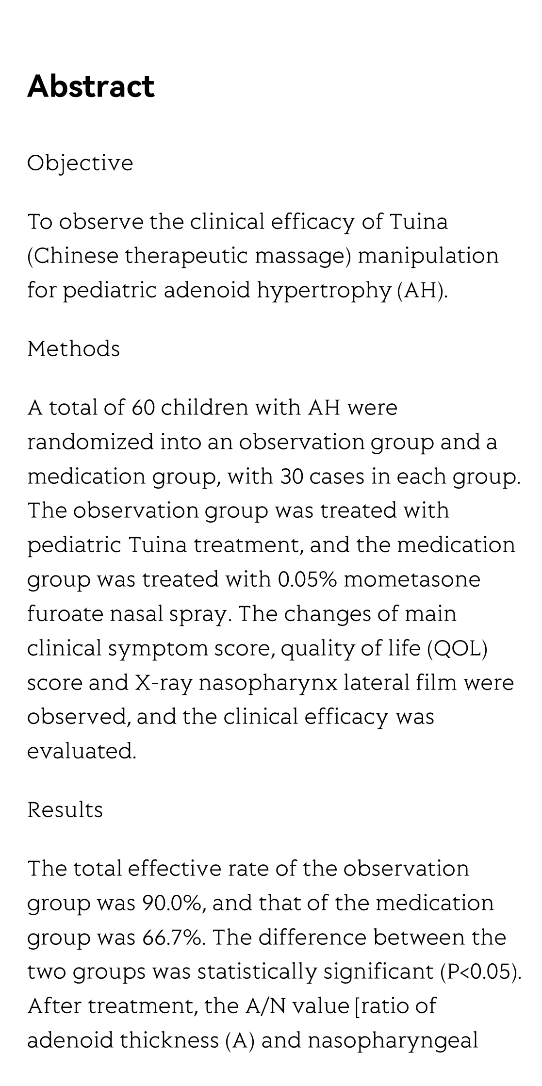 Therapeutic efficacy observation of Tuina manipulation for pediatric adenoid hypertrophy_2