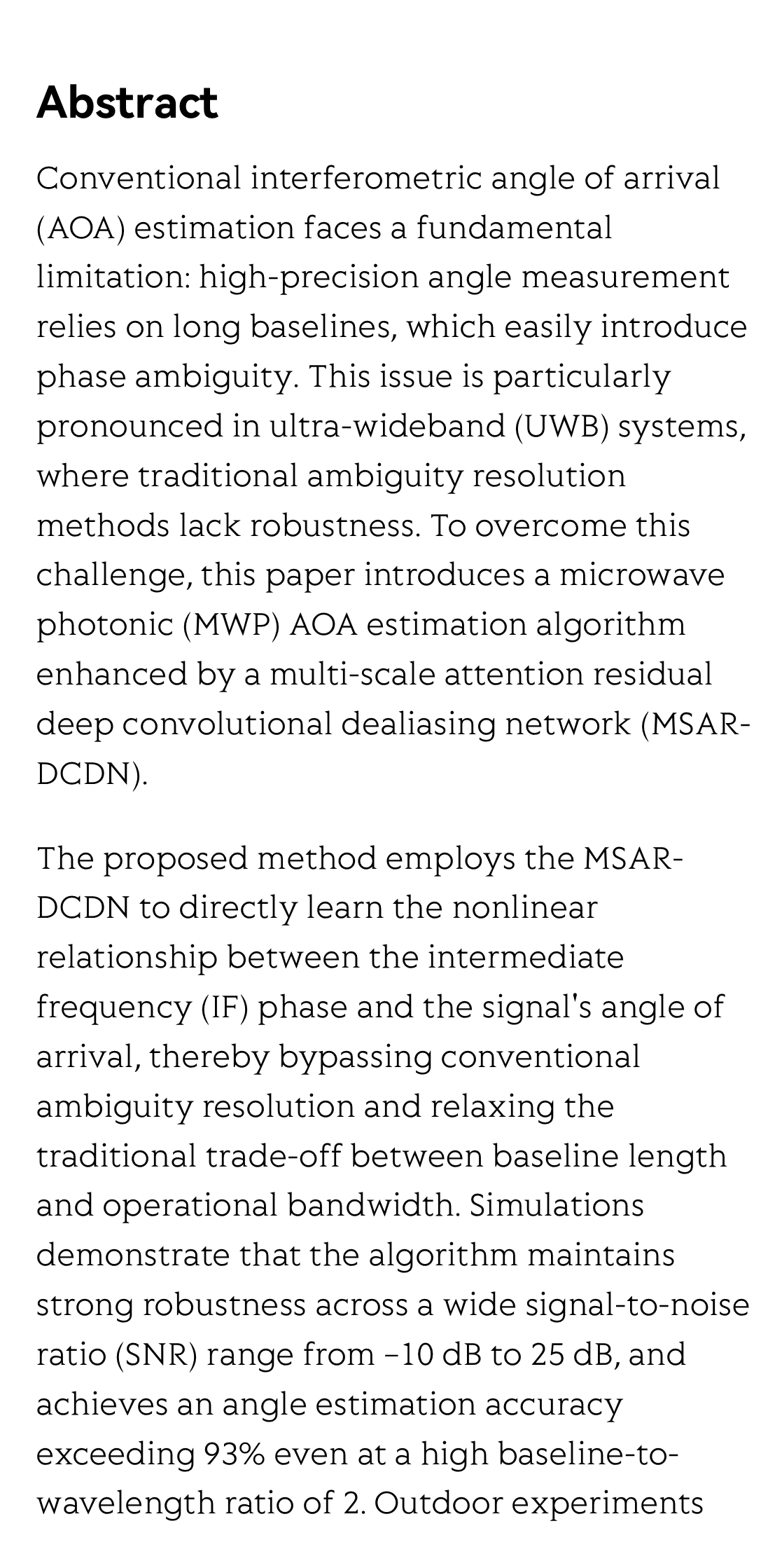 Multi-scale attention residual deep convolutional dealiasing network-assisted unambiguous ultra-long baseline high-precision microwave photonic angle of arrival estimation_2