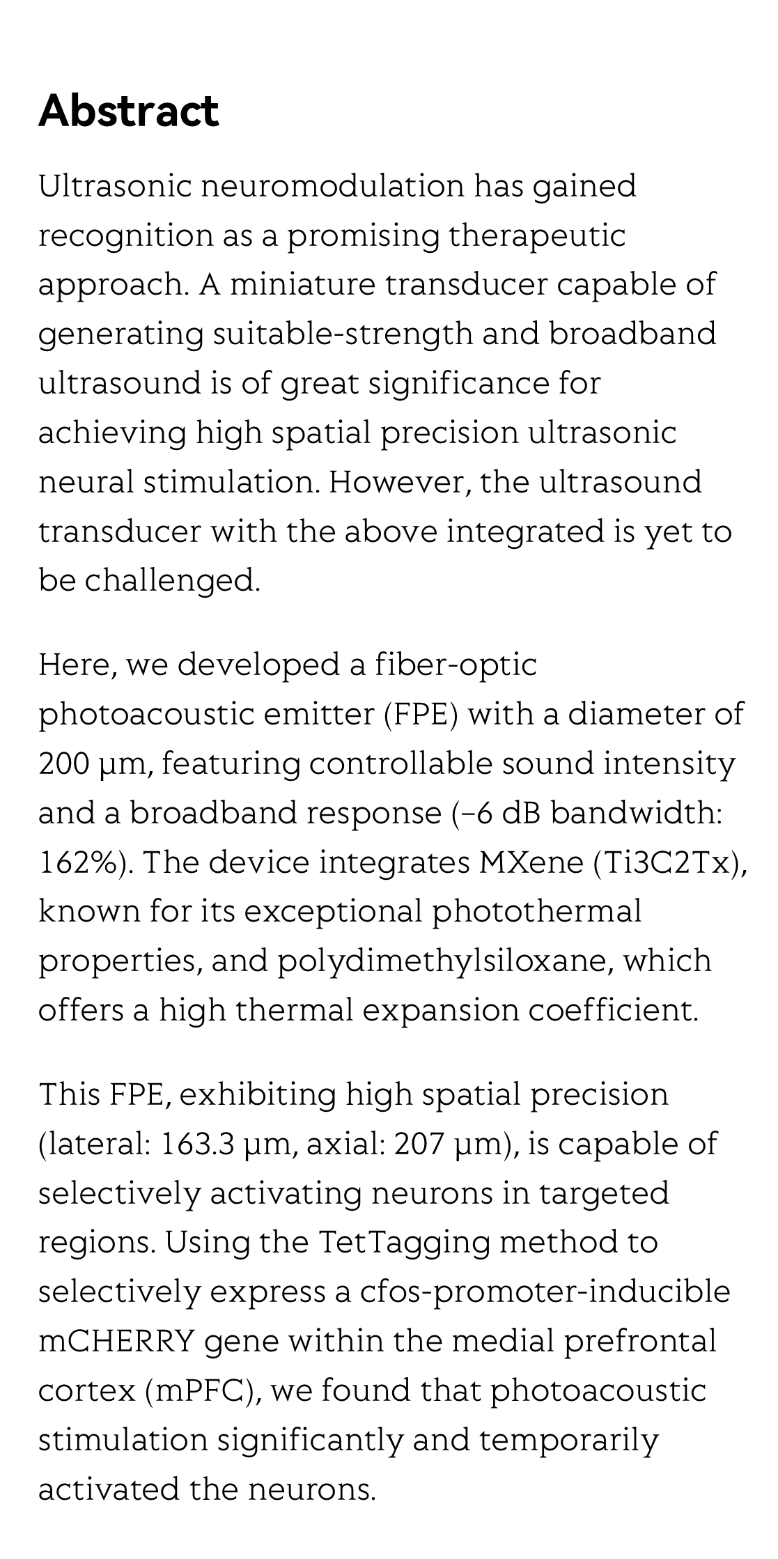 Broadband ultrasound generator over fiber-optic tip for in vivo emotional stress modulation_2
