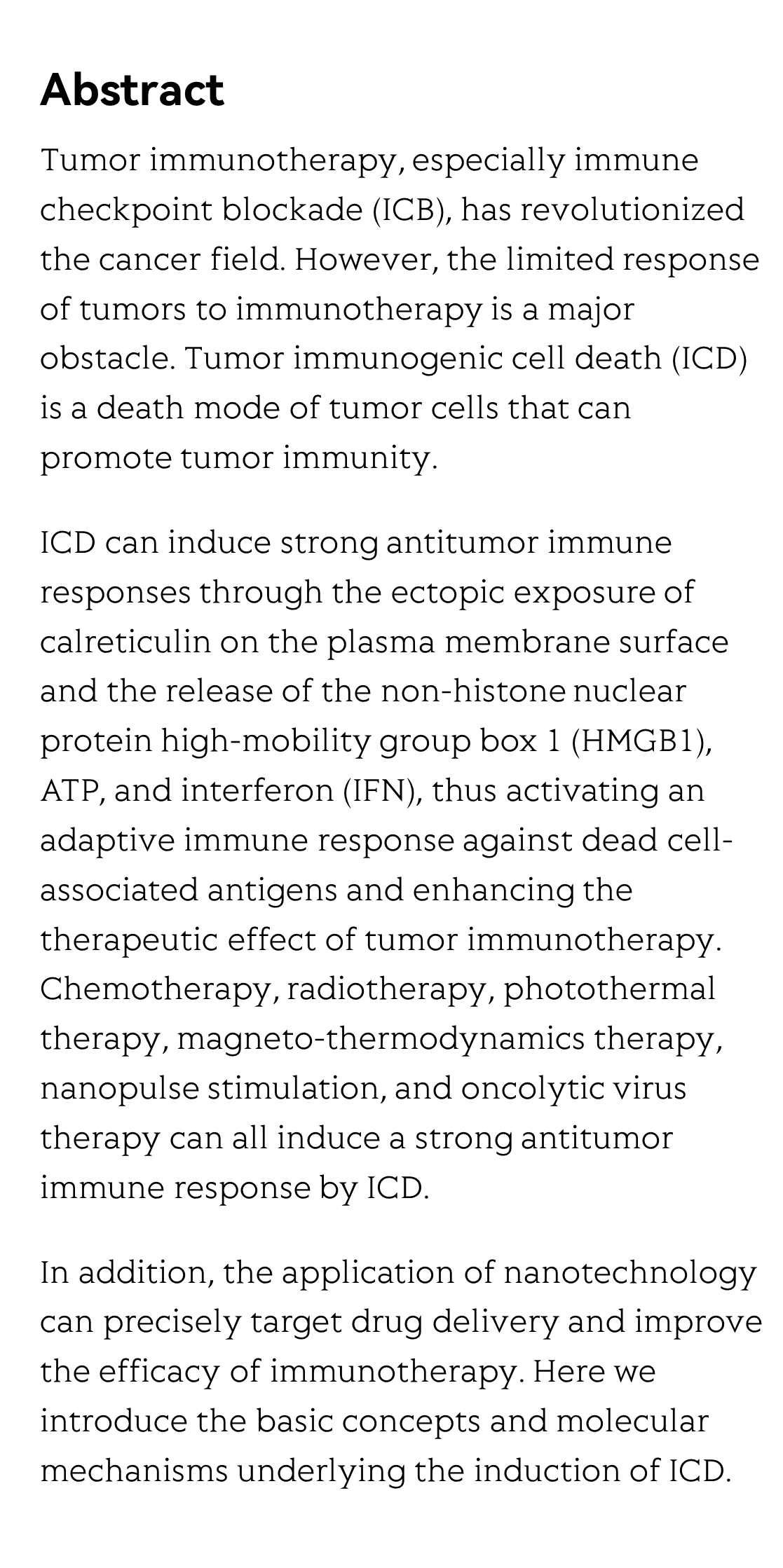 Applying nanotechnology to boost cancer immunotherapy by promoting immunogenic cell death_2