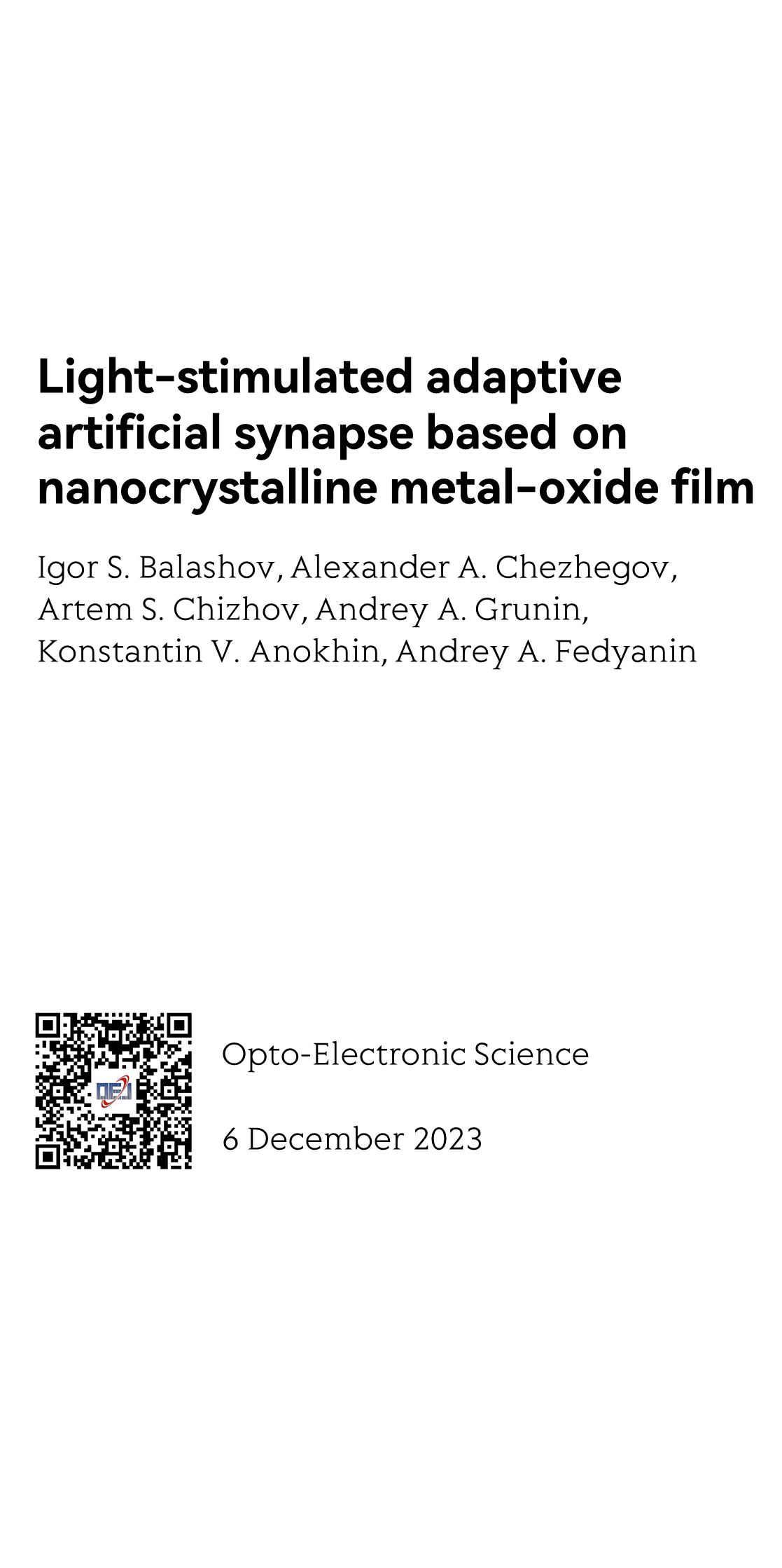 Light-stimulated adaptive artificial synapse based on nanocrystalline metal-oxide film_1