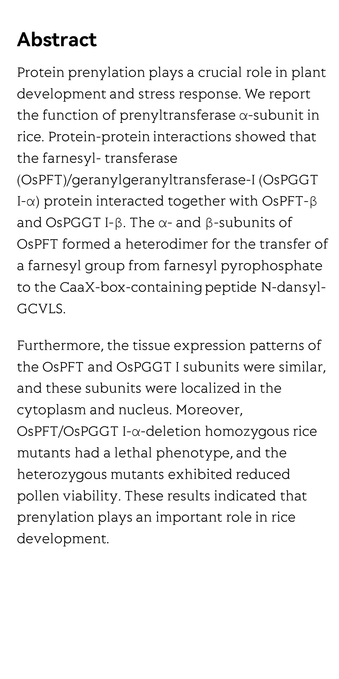 Cloning and Characterization of Protein Prenyltransferase Alpha Subunit in Rice_2