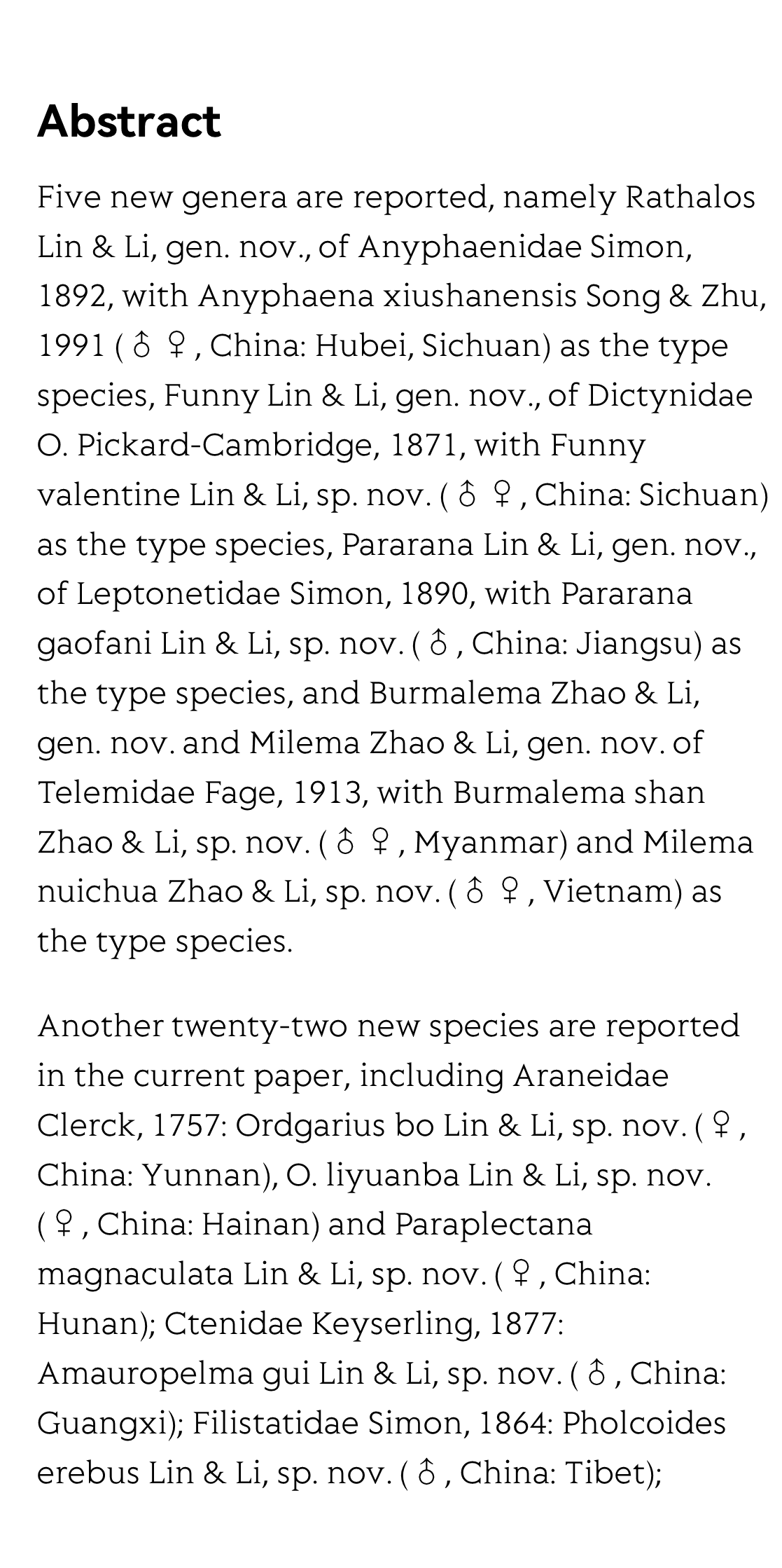 Taxonomy notes on twenty-eight spider species (Arachnida: Araneae) from Asia_2