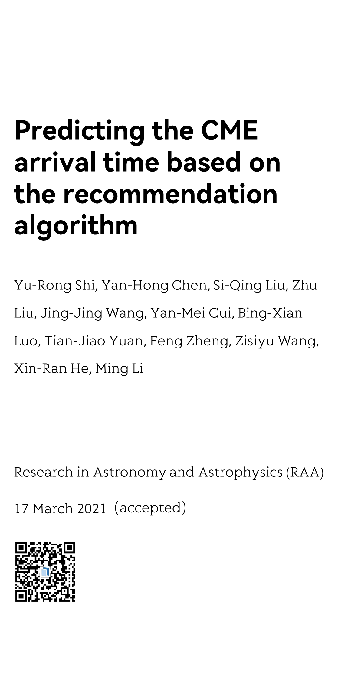 Predicting the CME arrival time based on the recommendation algorithm_1