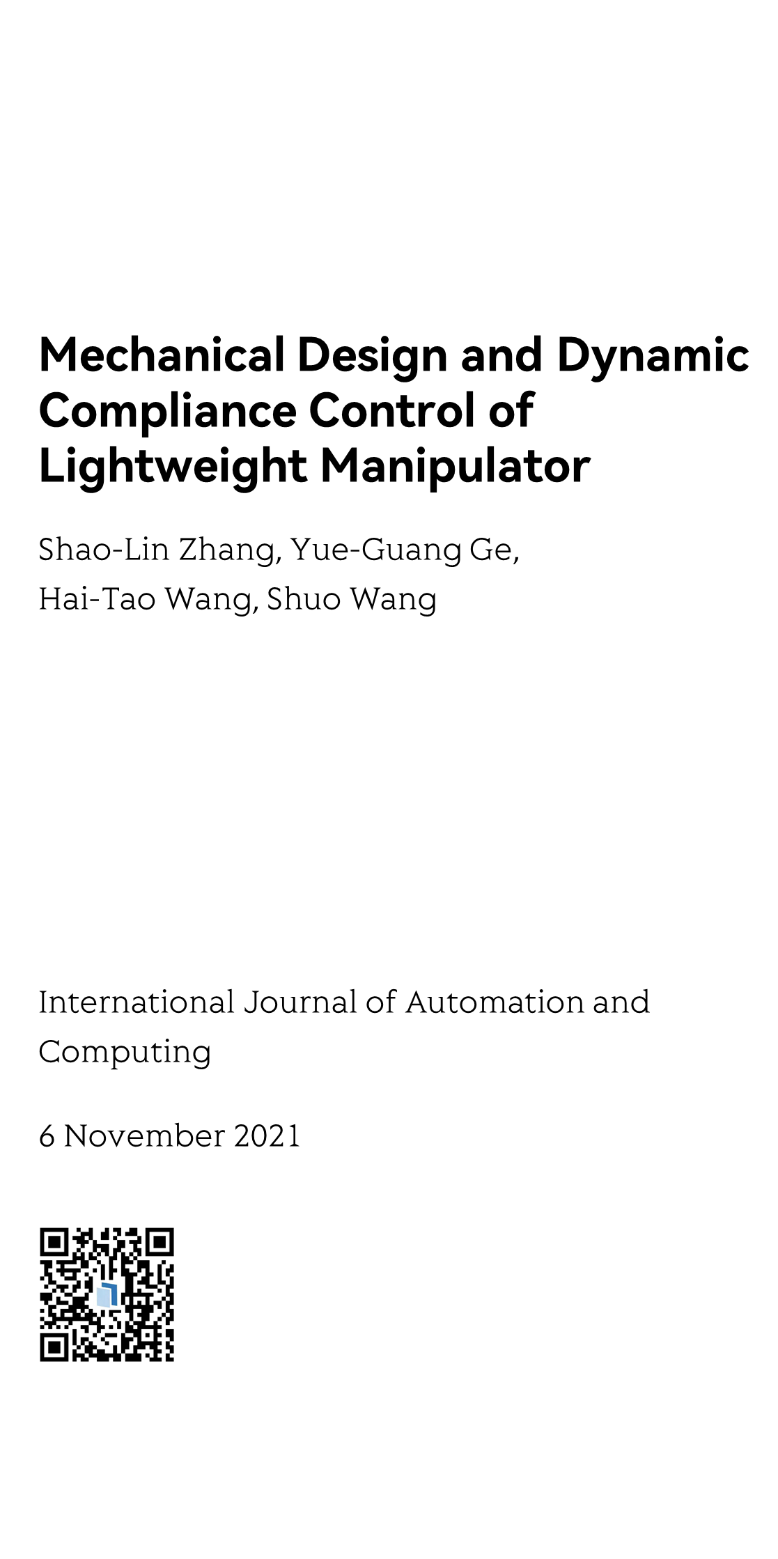 Mechanical Design and Dynamic Compliance Control of Lightweight Manipulator_1