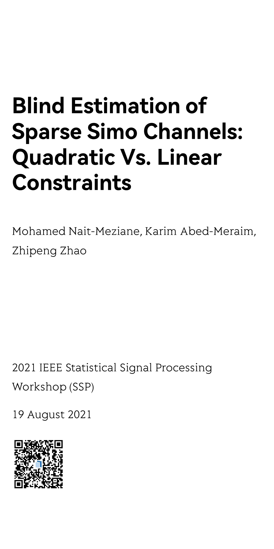 Blind Estimation of Sparse Simo Channels: Quadratic Vs. Linear Constraints_1