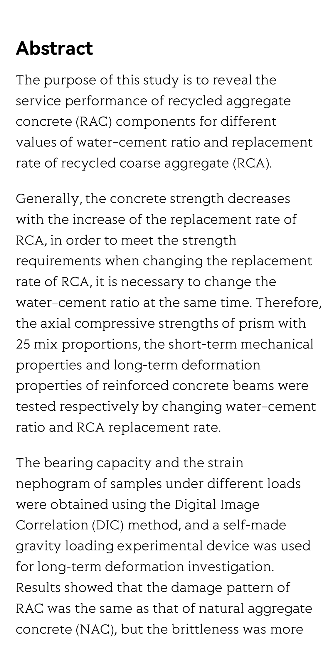 Long term performance of recycled concrete beams with different water–cement ratio and recycled aggregate replacement rate_2