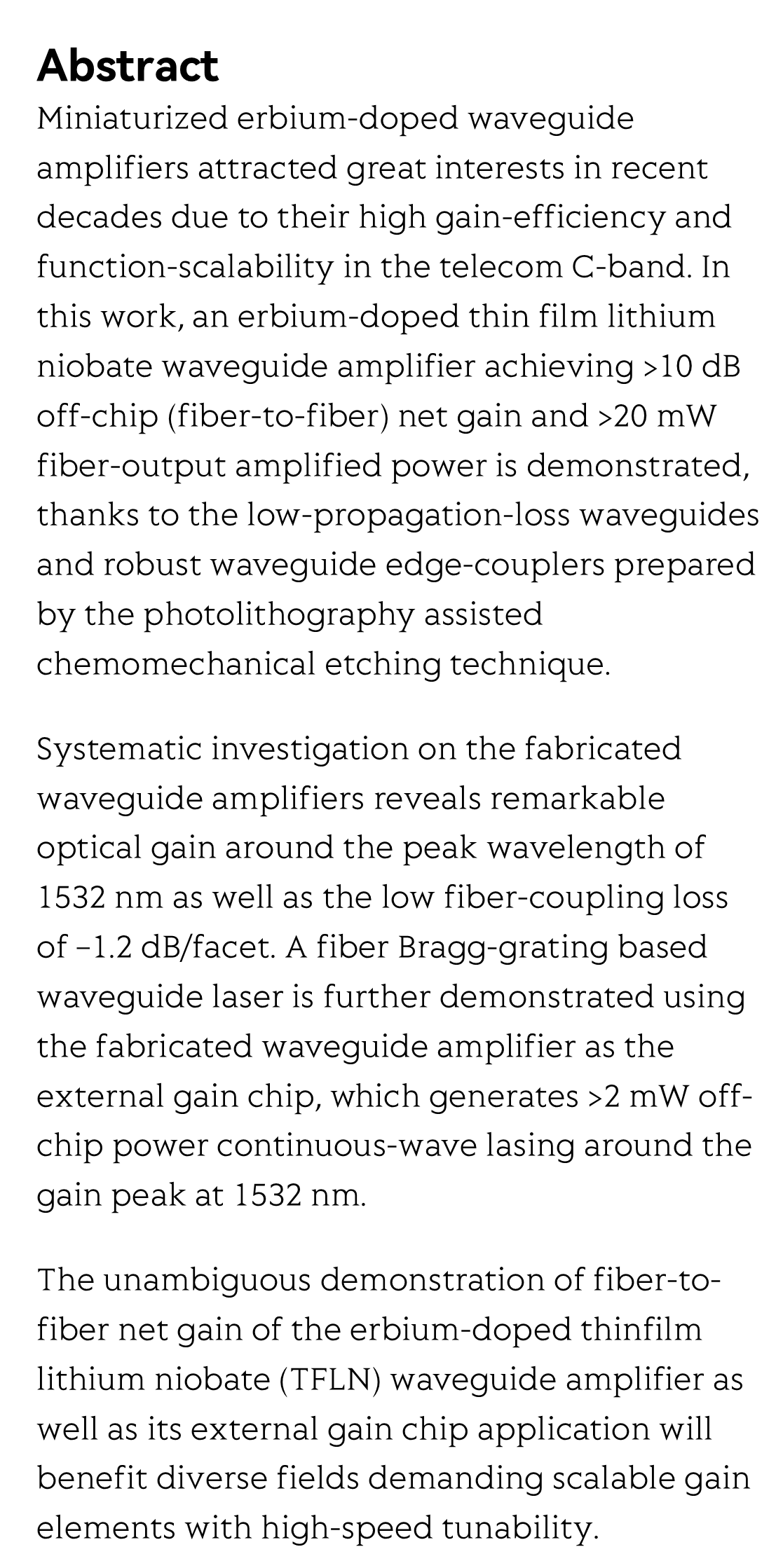 High fiber-to-fiber net gain in erbium-doped thin film lithium niobate waveguide amplifier as an external gain chip_2