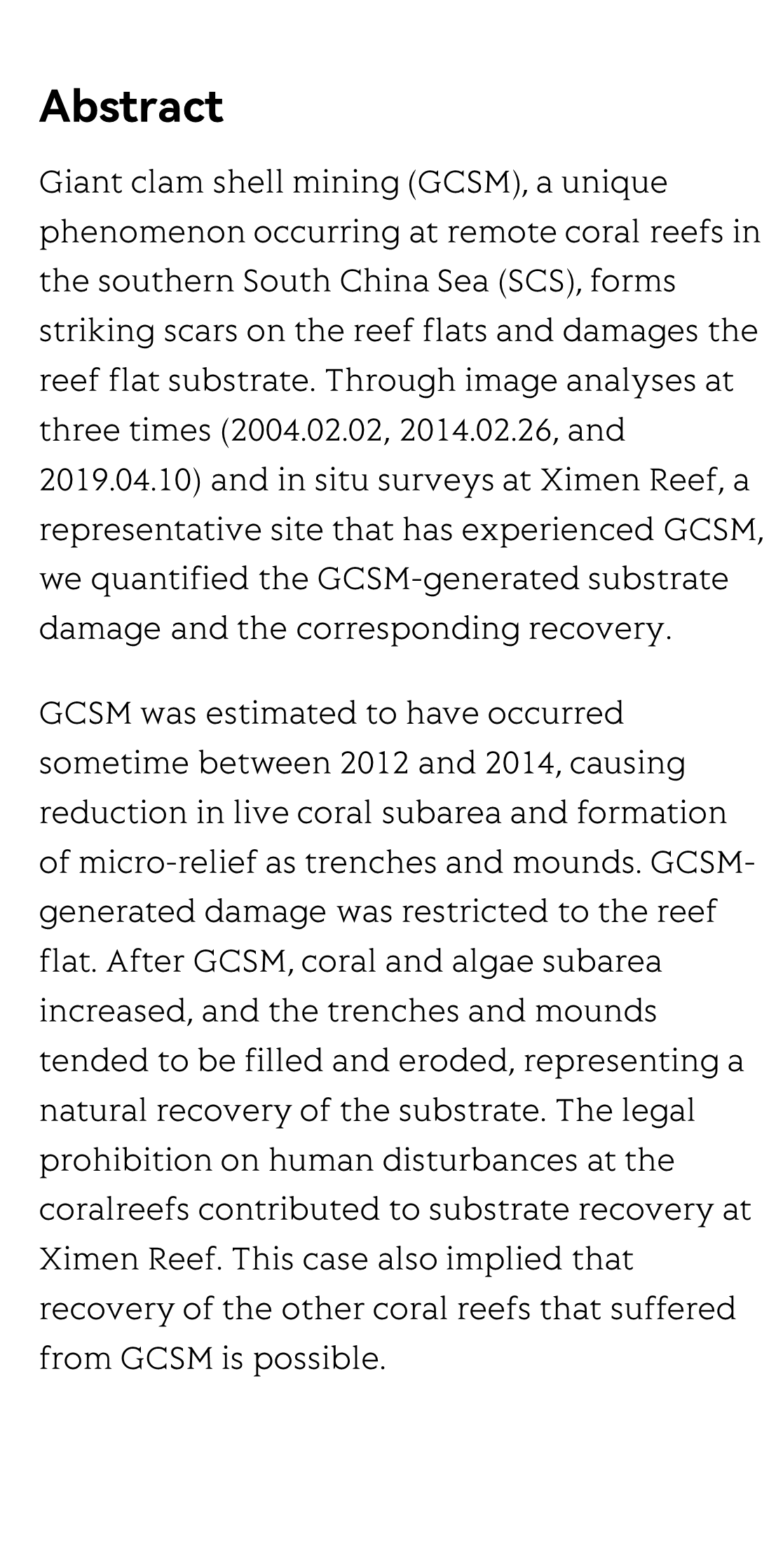 Substrate damage and recovery after giant clam shell mining at remote coral reefs in the southern South China Sea_2