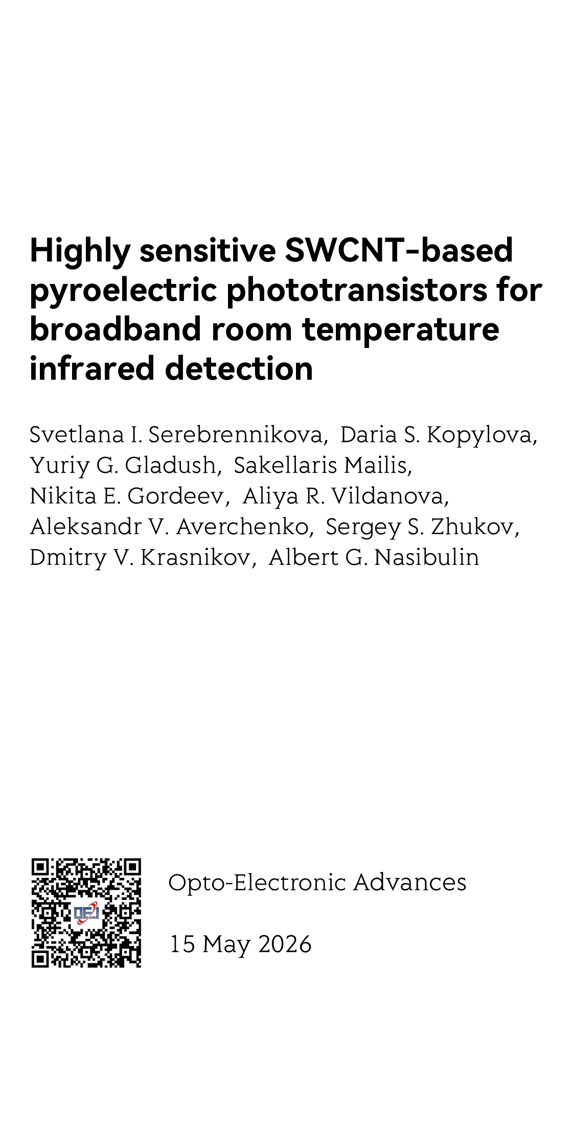 Highly sensitive SWCNT-based pyroelectric phototransistors for broadband room temperature infrared detection_1