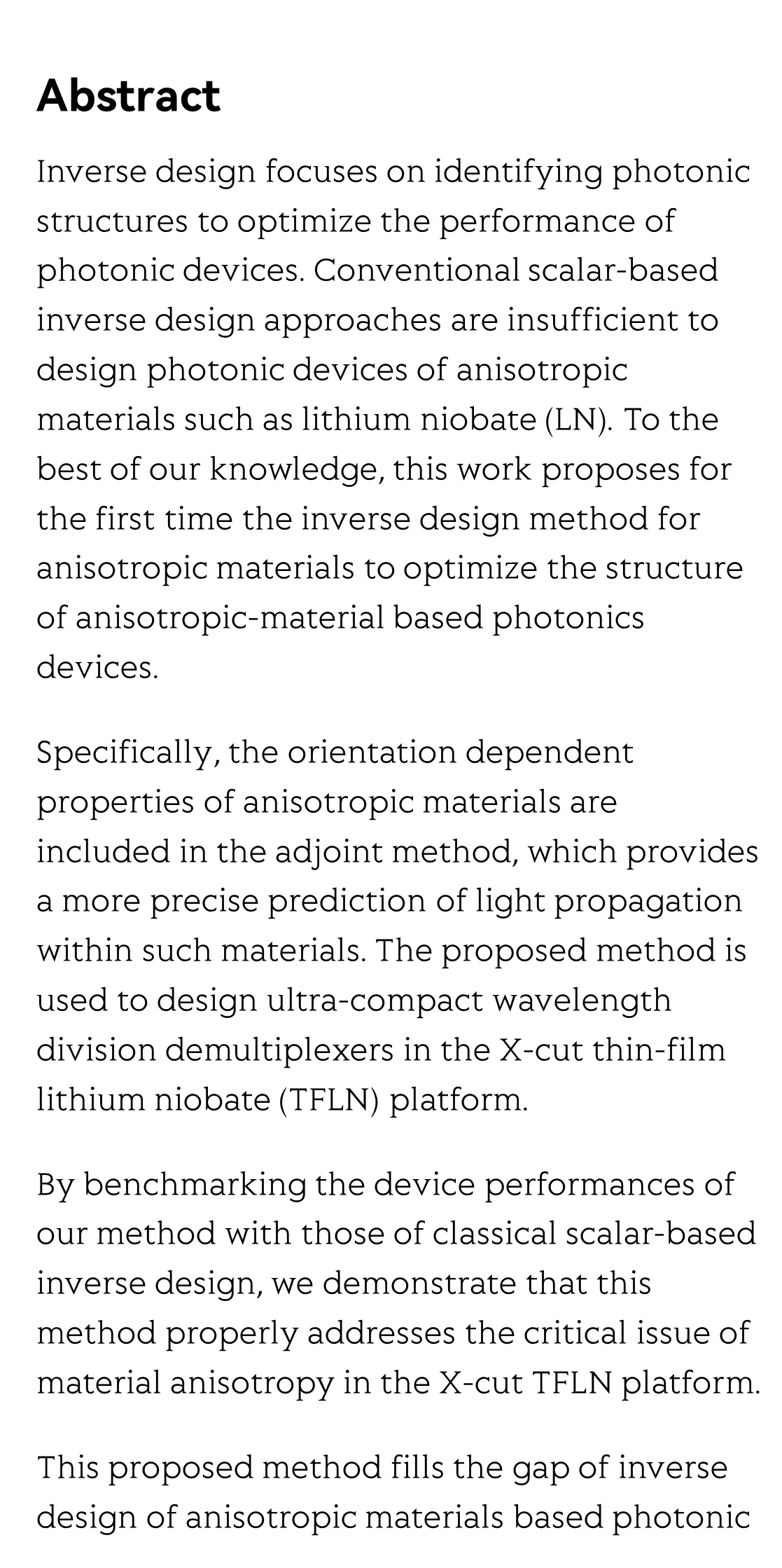 Inverse design for material anisotropy and its application for a compact X-cut TFLN on-chip wavelength demultiplexer_2