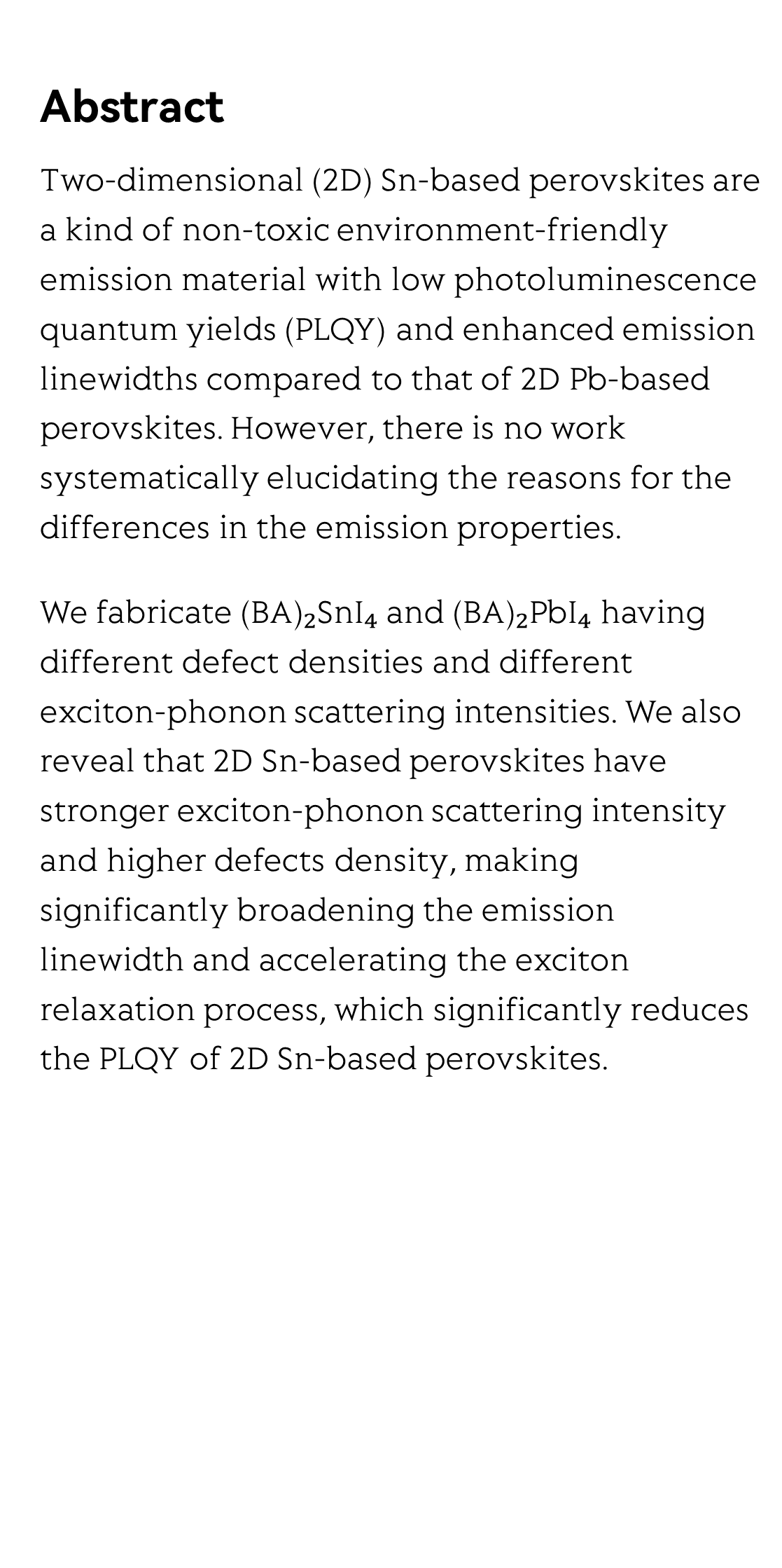 Effects on the emission discrepancy between two-dimensional Sn-based and Pb-based perovskites_2