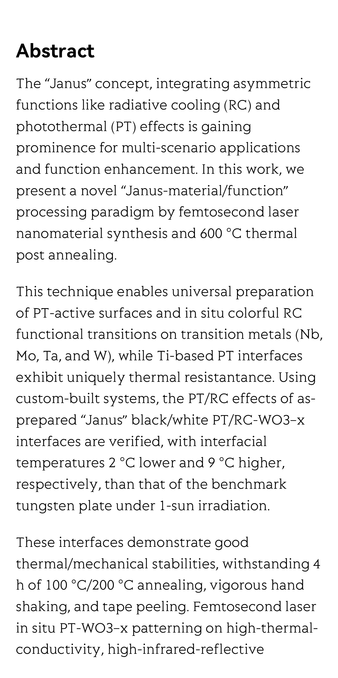 Femtosecond laser based “Janus-material/function” processing paradigm for photothermal and radiative cooling modulation_2