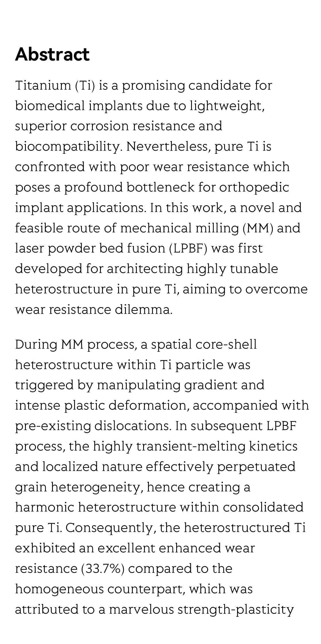 Harmonic heterostructured pure Ti fabricated by laser powder bed fusion for excellent wear resistance via strength-plasticity synergy_2