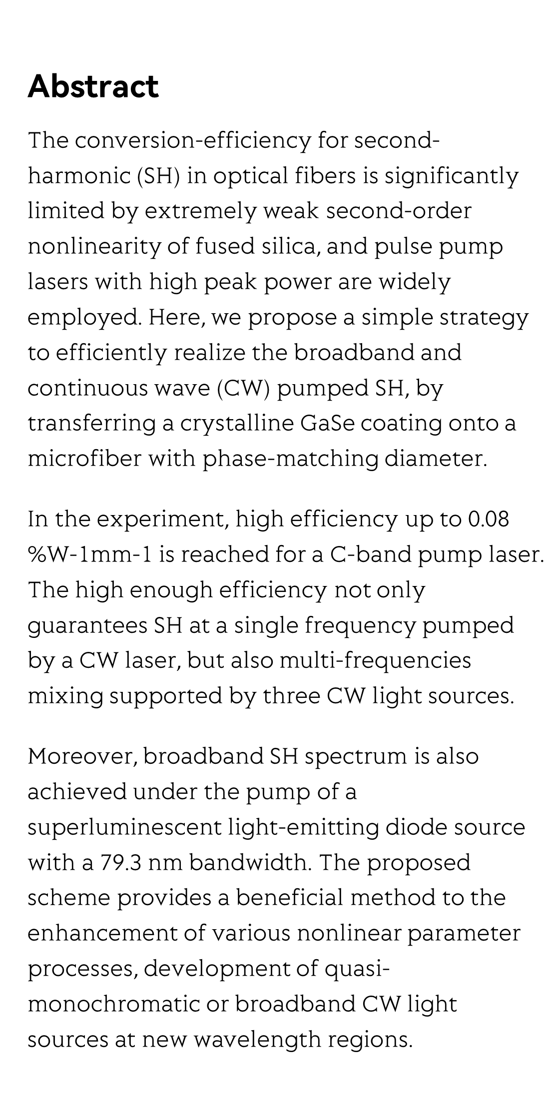 Broadband and continuous wave pumped second-harmonic generation from microfiber coated with layered GaSe crystal_2