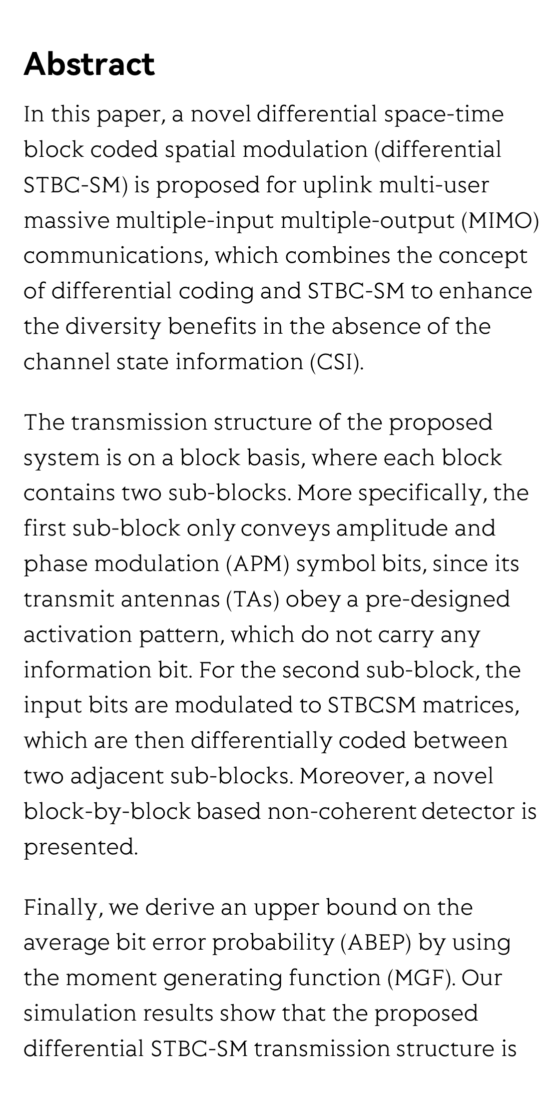 Differential STBC-SM Scheme for Uplink Multi-user Massive MIMO Communications: System Design and Performance Analysis_2