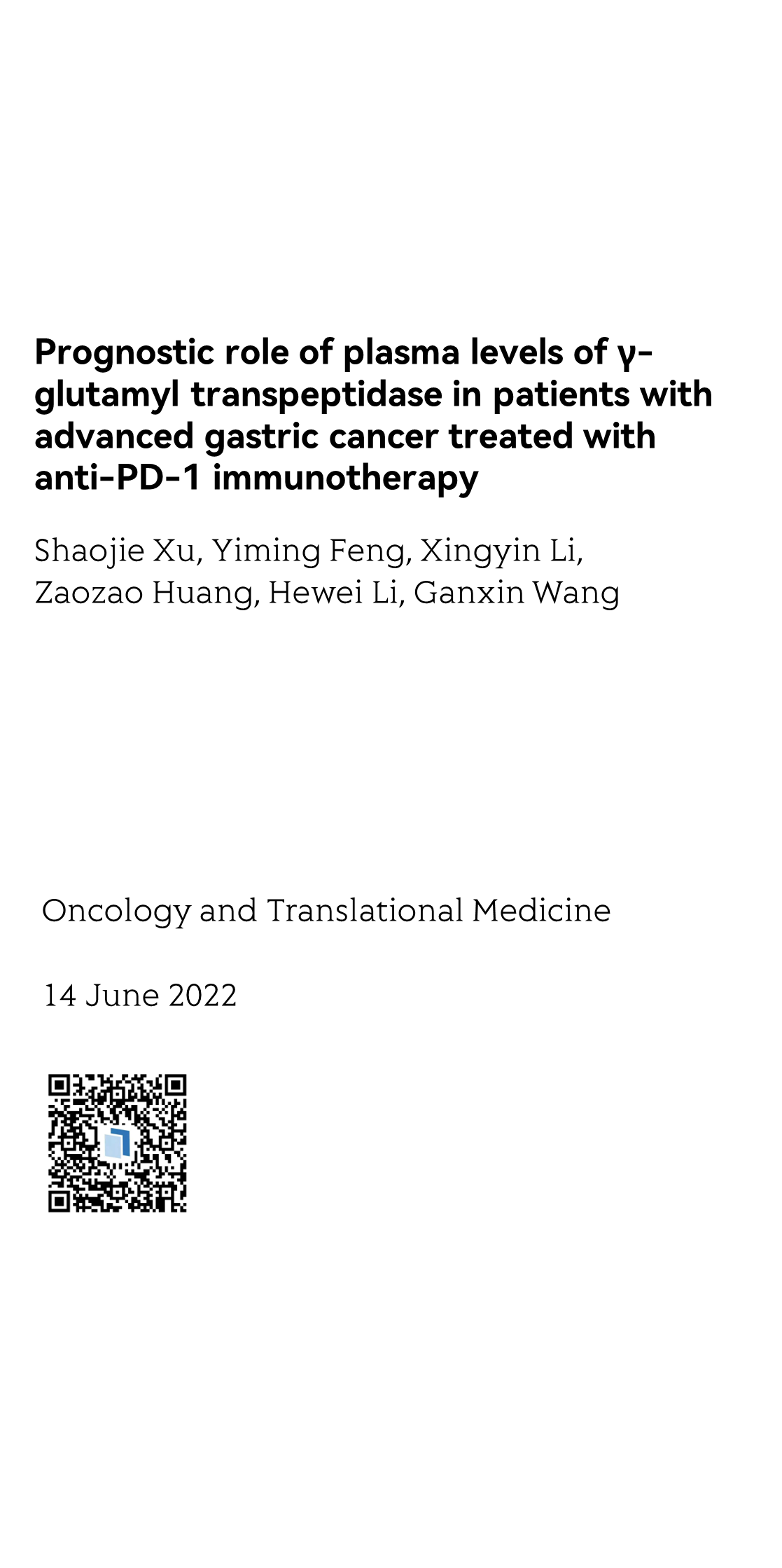 Prognostic role of plasma levels of γ-glutamyl transpeptidase in patients with advanced gastric cancer treated with anti-PD-1 immunotherapy_1