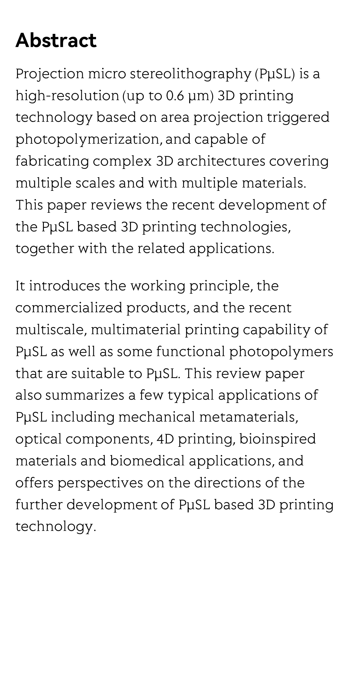 Projection micro stereolithography based 3D printing and its applications_2