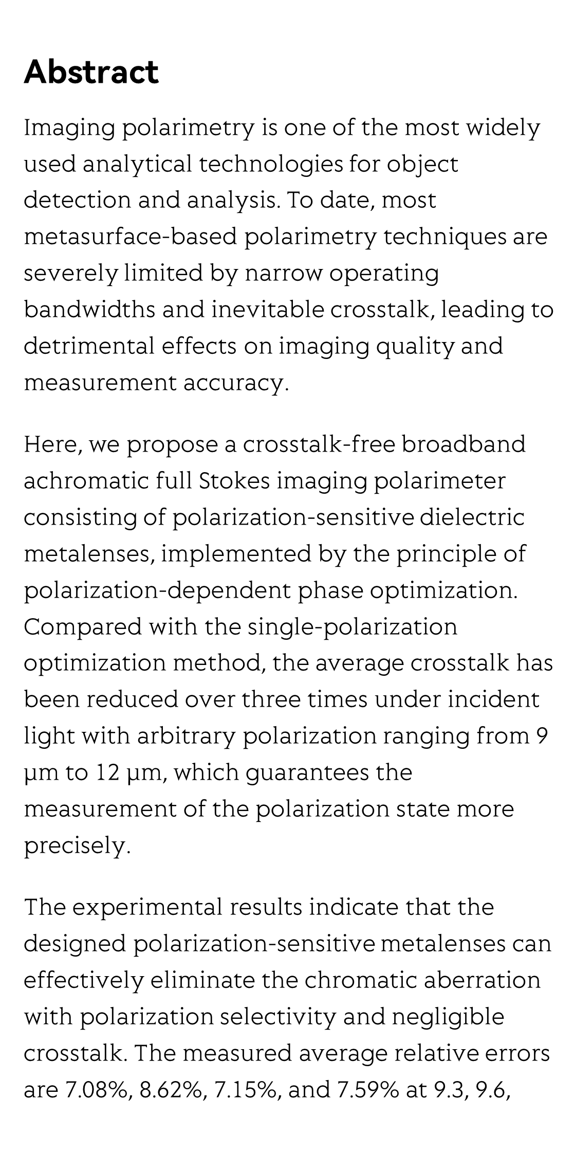 Crosstalk-free achromatic full Stokes imaging polarimetry metasurface enabled by polarization-dependent phase optimization_2