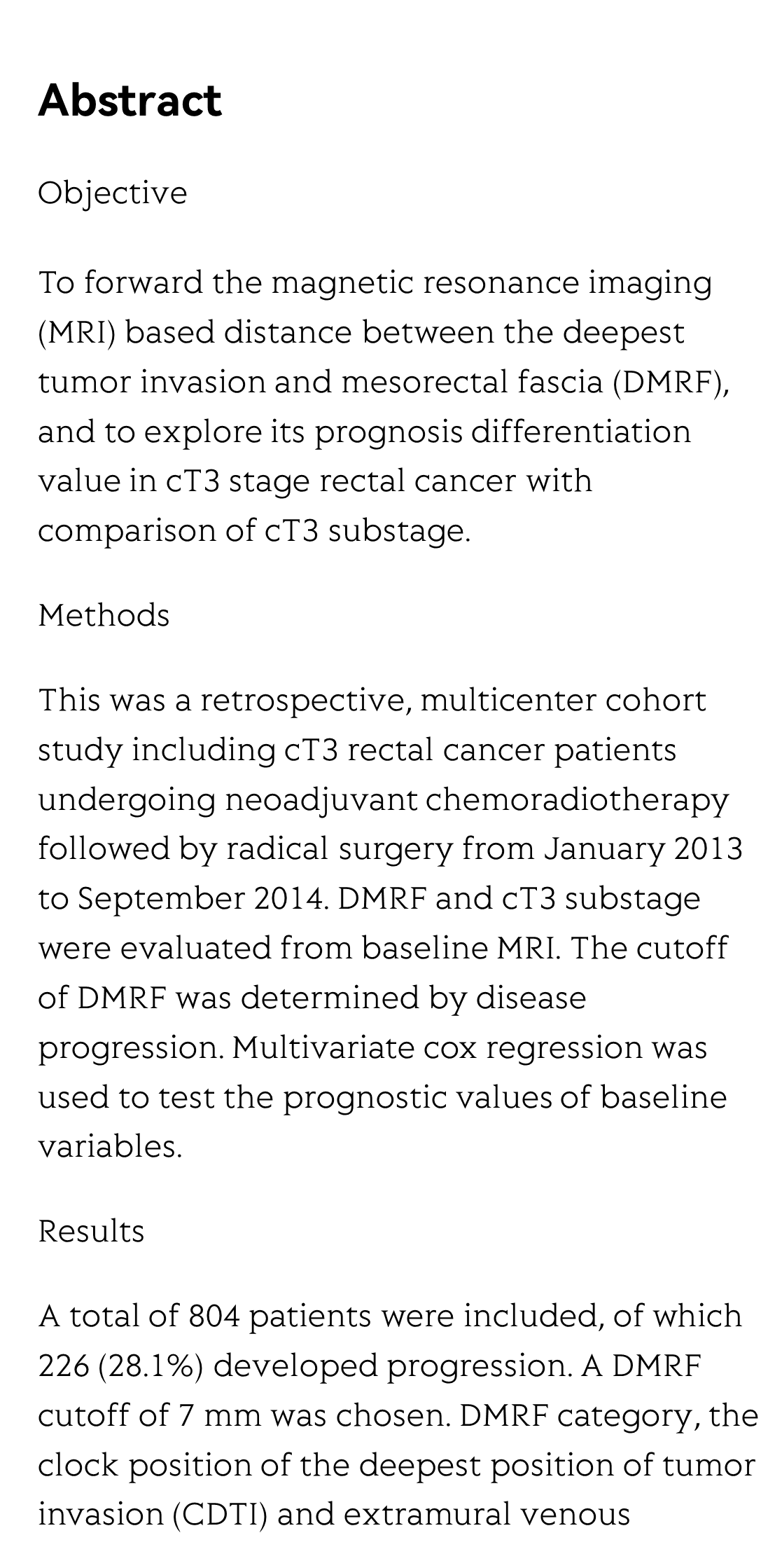 Better prognostic determination of cT3 rectal cancer through measurement of distance to mesorectal fascia: A multicenter study_2