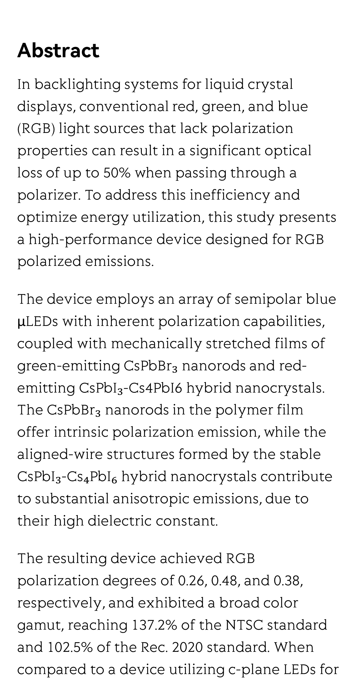 Self-polarized RGB device realized by semipolar micro-LEDs and perovskite-in-polymer films for backlight applications_2