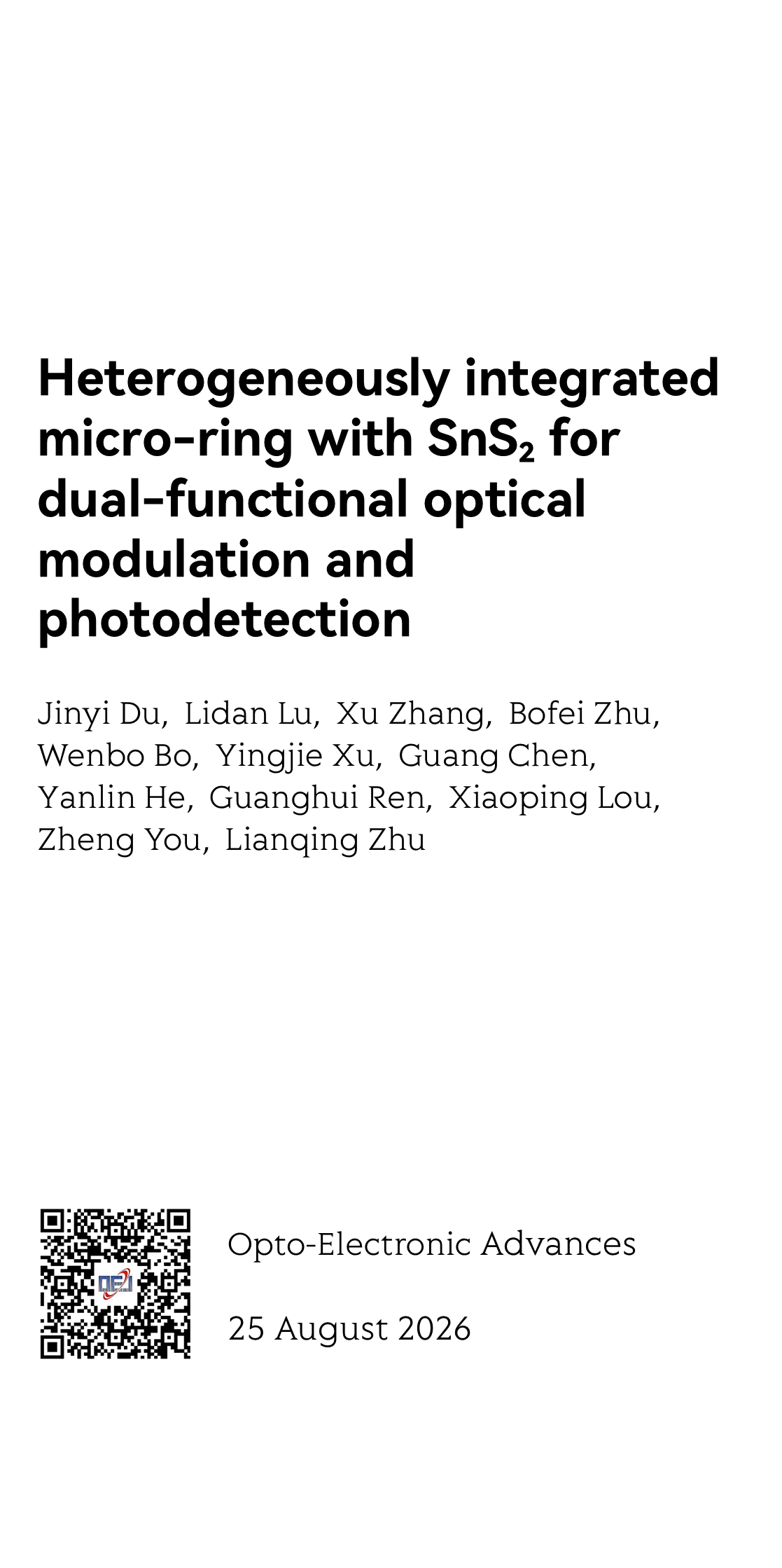 Heterogeneously integrated micro-ring with SnS₂ for dual-functional optical modulation and photodetection_1